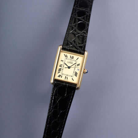 カルティエ マストタンク GM（XL） 2413 クォーツ Cal.687 SV925 革 純正尾錠（GP）アイボリーローマン文字盤 （SWISS MADE表記） オーバーホール済み