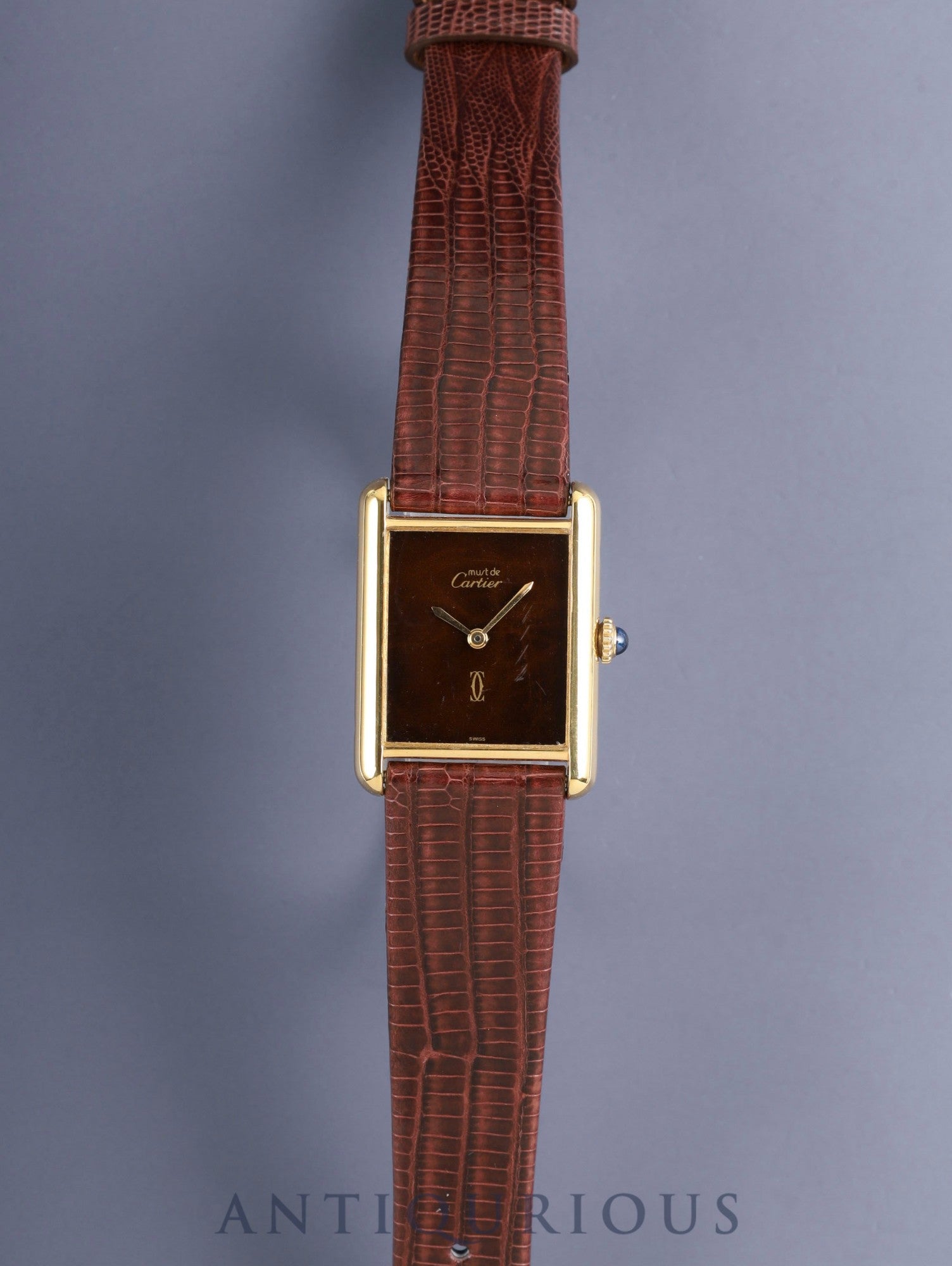 カルティエ マストタンク LM 手巻き Cal.78-1 SV925 革 純正ピンバックル（GP）マホガニー文字盤（SWISS表記）オーバーホール済み 新品仕上げ済み