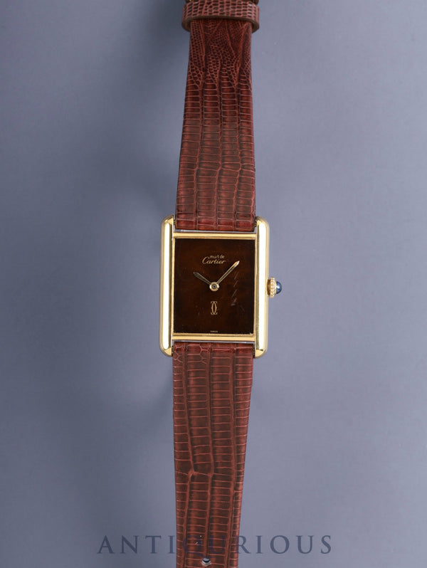 カルティエ マストタンク LM 手巻き Cal.78-1 SV925 革 純正ピンバックル（GP）マホガニー文字盤（SWISS表記）オーバーホール済み 新品仕上げ済み