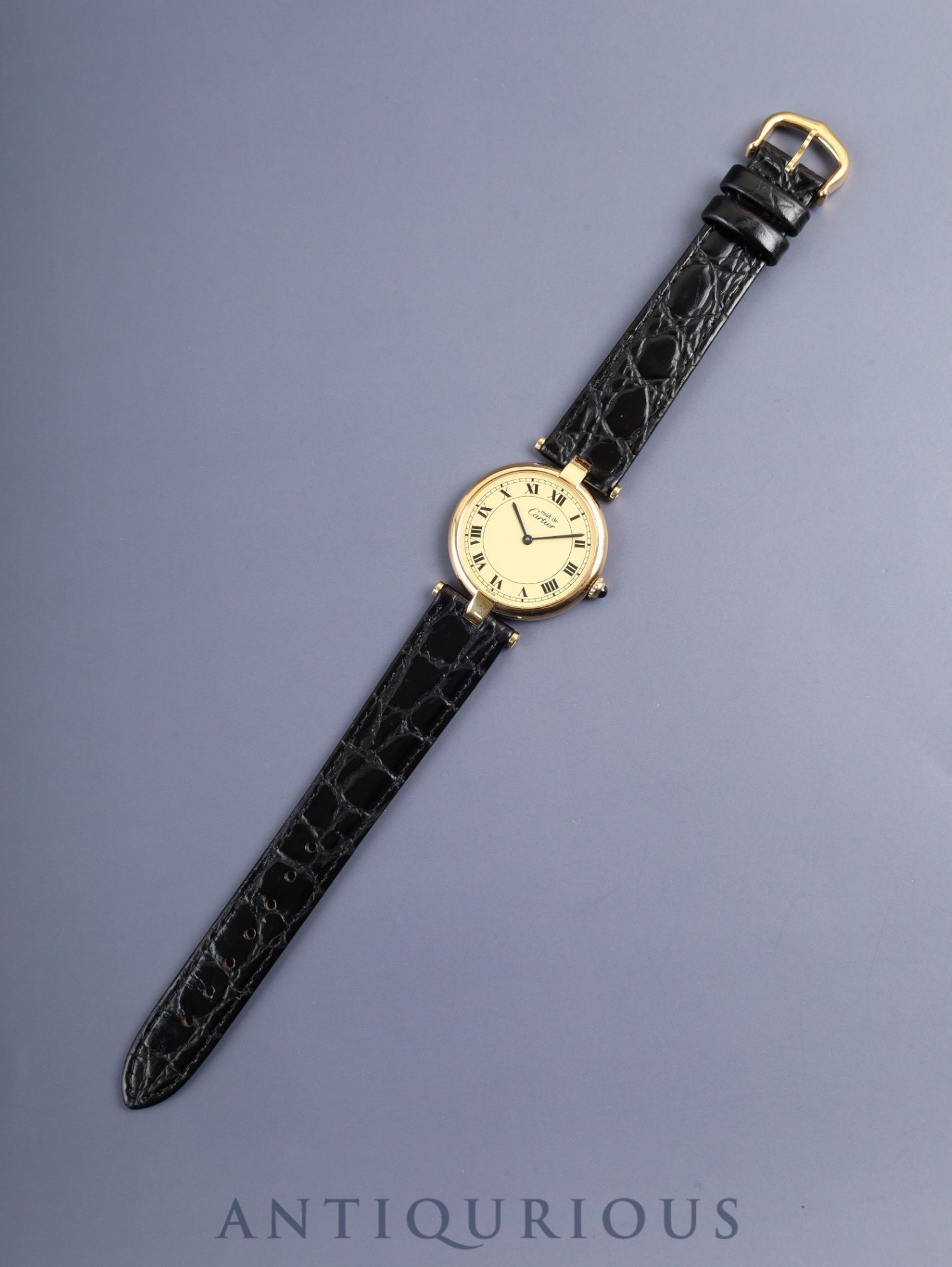 カルティエ マスト ヴァンドーム VLC LM 590003 クォーツ Cal.90 SV925 革 純正尾錠 アイボリーローマン文字盤 箱 冊子 保証書 オーバーホール済み