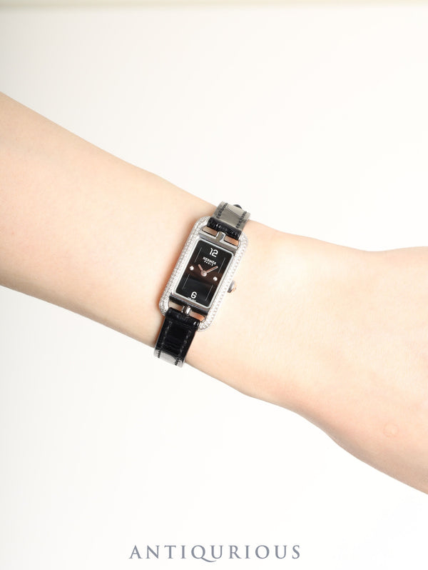 エルメス ナンタケット NA2.130 クォーツ SS 純正革ベルト（A刻印：2017年） 純正尾錠（SS） ブラック文字盤 ダイヤベゼル オーバーホール済み