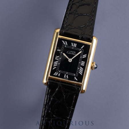 Cartier Must Tank LM Manual winding Cal.78-1 925 Leather Genuine buckle (GP) Black Roman dial Overhauled New finish