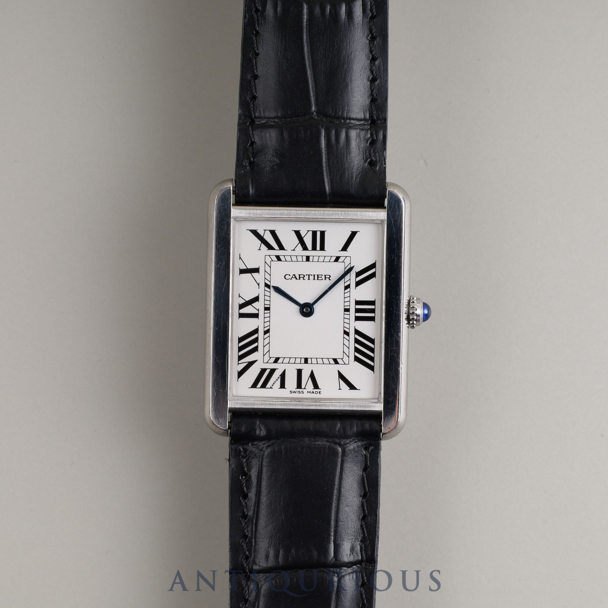 CARTIER TANK SOLO LM Quartz Cal.690 W108355 / 2715 SS Leather Genuine Buckle (SS) Silver Dial