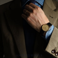 Audemars Piguet Extra Flat Hand-wound Cal.2080 YG Leather Genuine Buckle Gold Dial 1990s