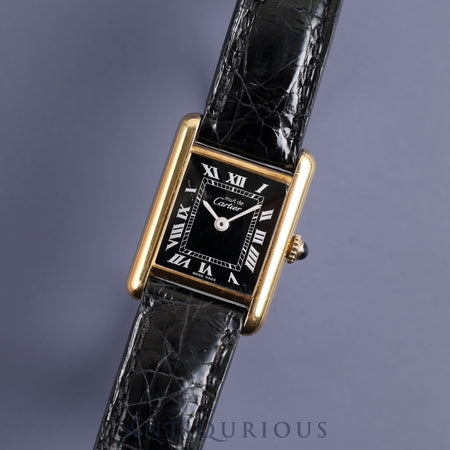 Cartier Must Tank SM Manual winding Cal.78-1 SV925 Genuine leather strap Genuine buckle (GP) Black Roman dial Overhauled