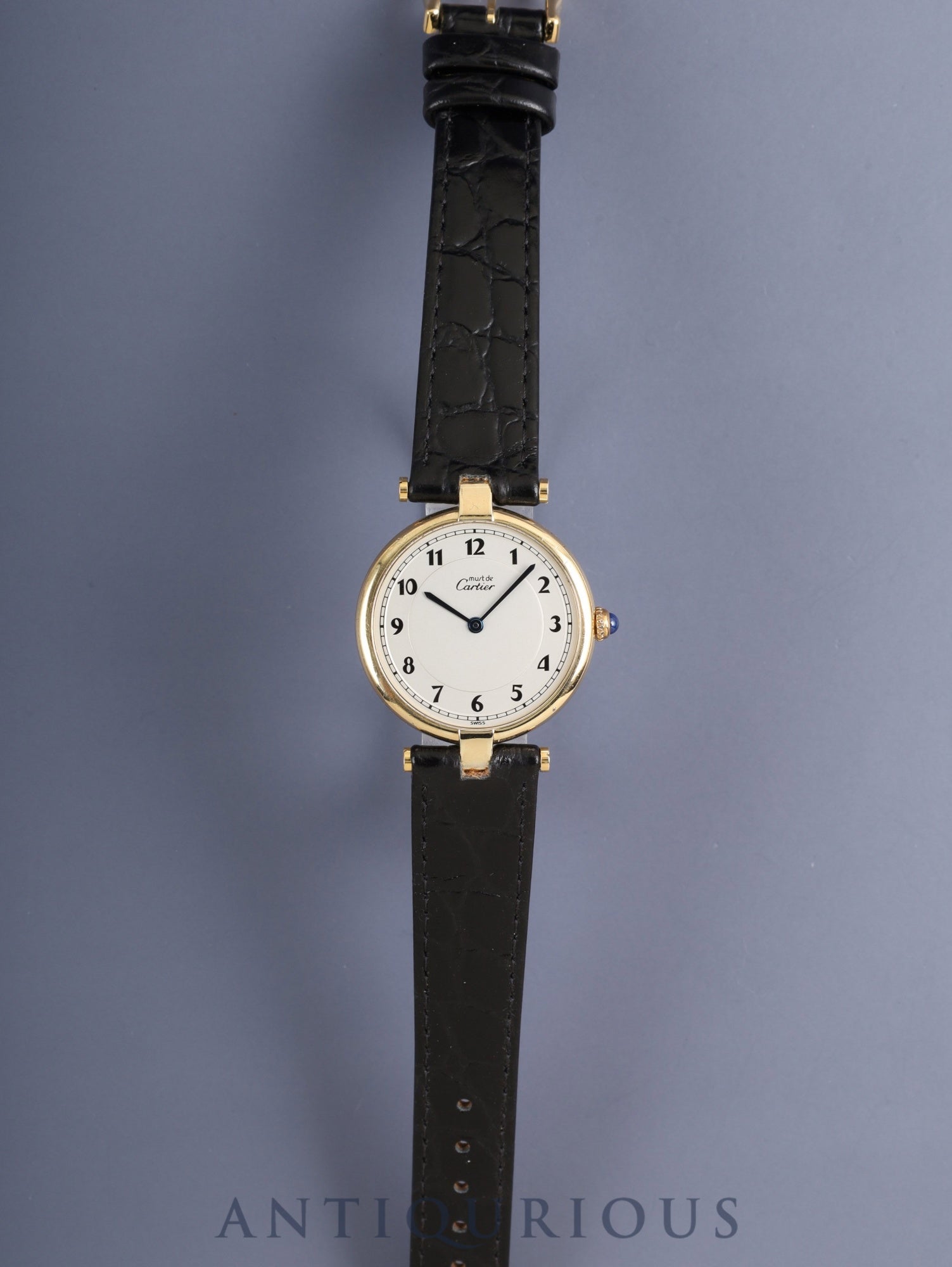 カルティエ マスト ヴァンドーム VLC LM 17 クォーツ SV925 革 純正ピンバックル（GP）アラビア文字盤 カルティエブティックにてコンプリートサービス済み