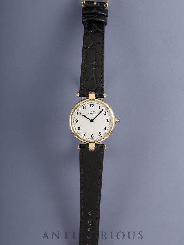 カルティエ マスト ヴァンドーム VLC LM 17 クォーツ SV925 革 純正ピンバックル（GP）アラビア文字盤 カルティエブティックにてコンプリートサービス済み