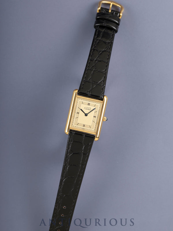 Cartier Must Tank LM 6 81006 Quartz Caliber 81 SV925 Leather Genuine Pin Buckle (GP) Champagne-Splash Roman Dial (SWISS Marking) Overhauled