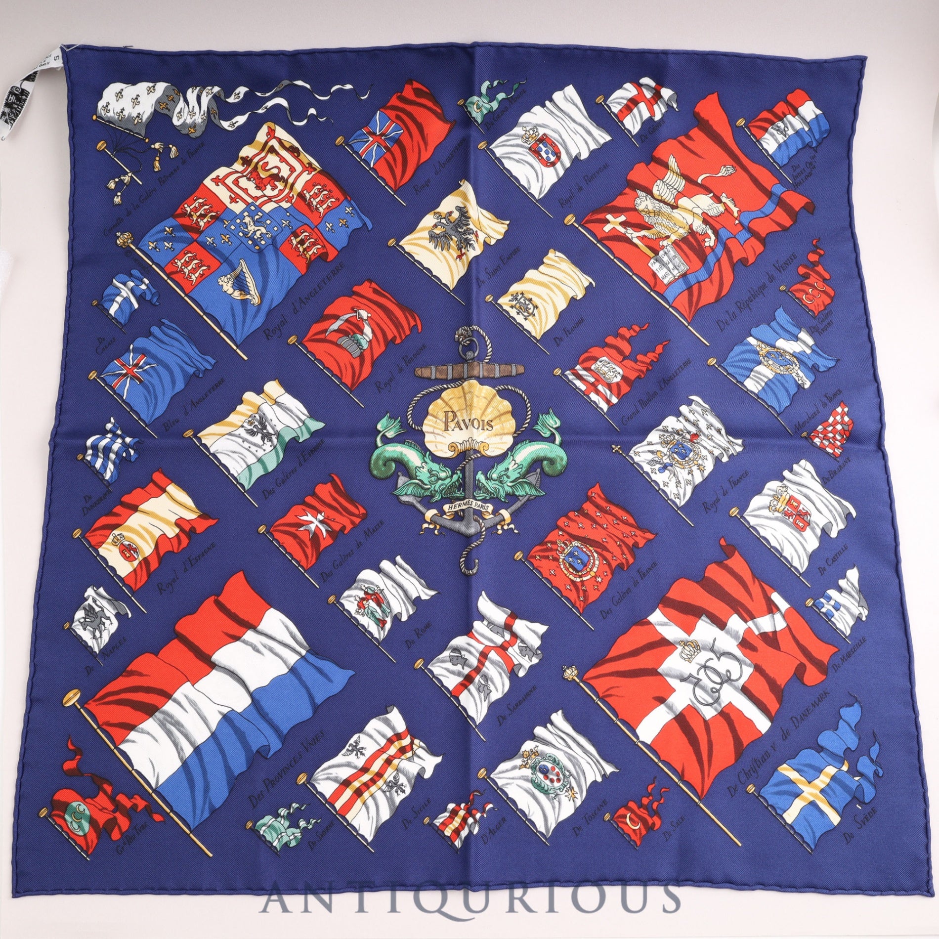 Hermes Scarf Carre 45 PAVOIS Ship's Flag SILK100%