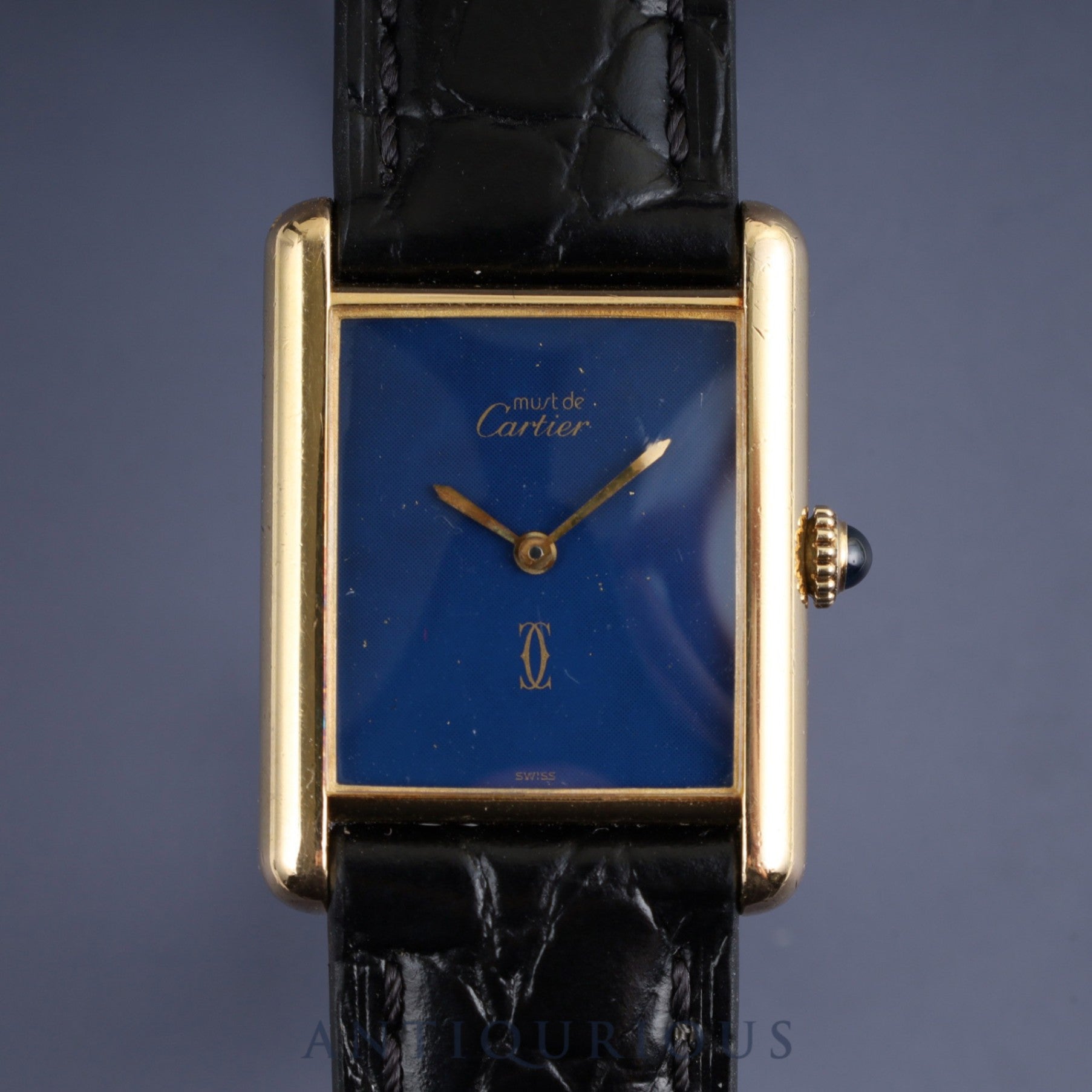 Cartier Must Tank LM Manual winding Cal.78-1 SV925 Leather Genuine buckle (GP) Lapis lazuli dial Overhauled