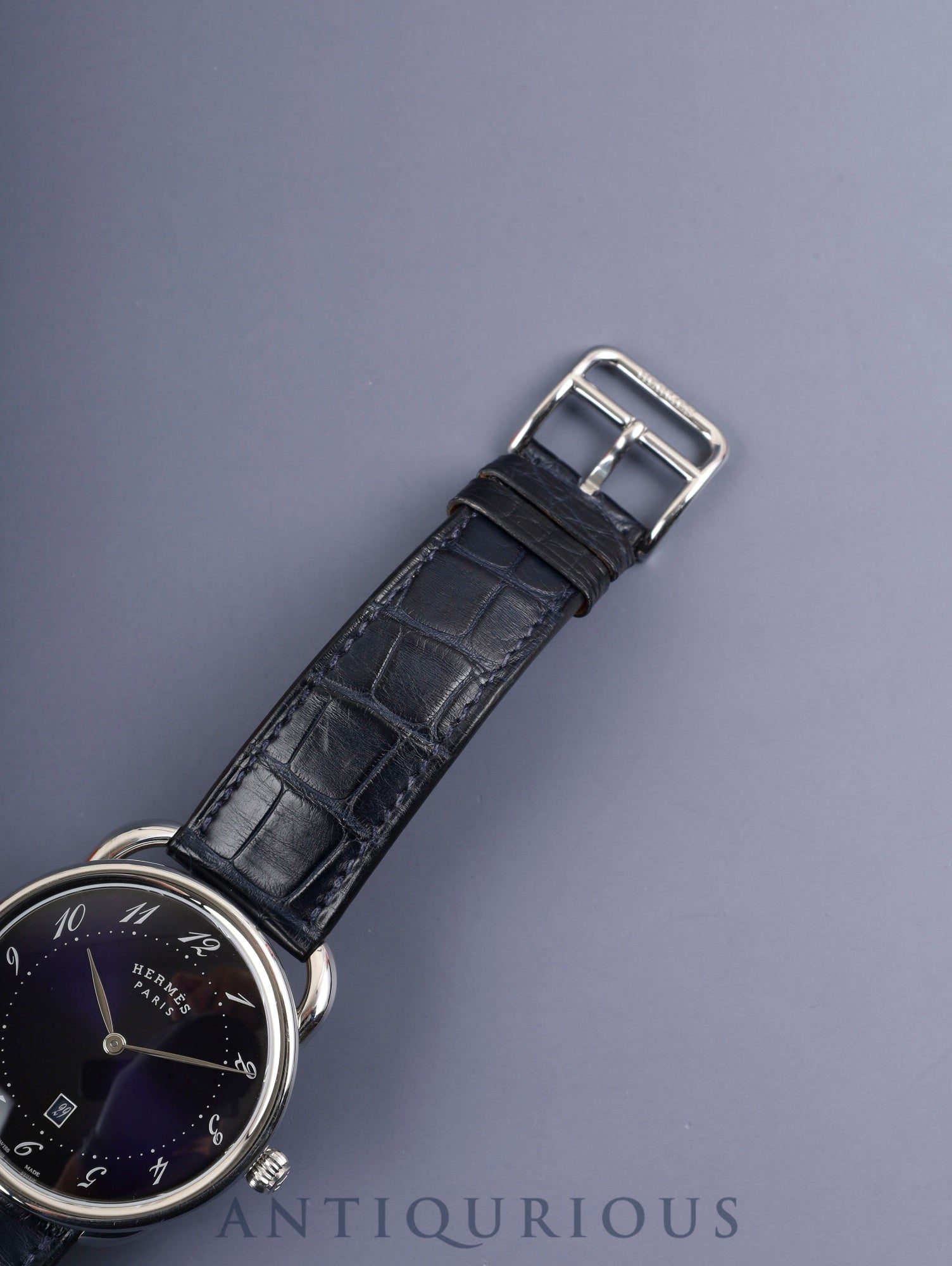 エルメス アルソー AR7Q.810.630 クォーツ SS 純正革ベルト（B刻印：2023）純正尾錠（SS） ブルーアラビア文字盤 箱 冊子 保証書（2023年） オーバーホール済み