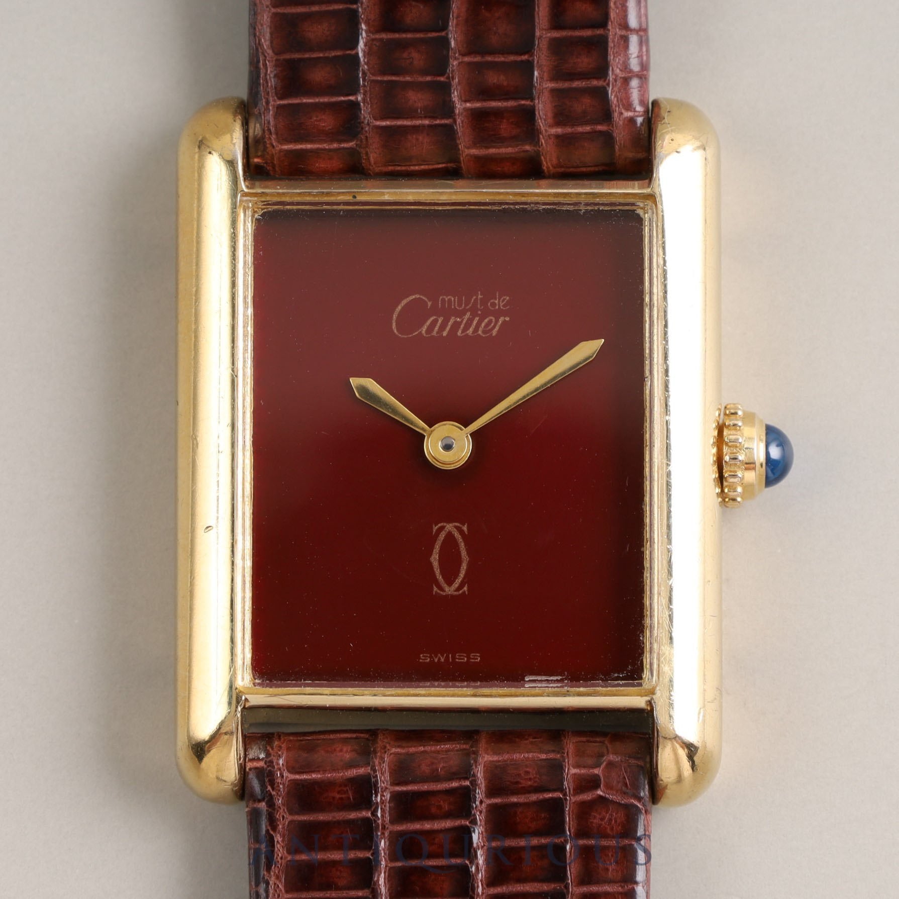 CARTIER Must Tank LM Manual Winding SV925 Leather Genuine Buckle Bordeaux Dial