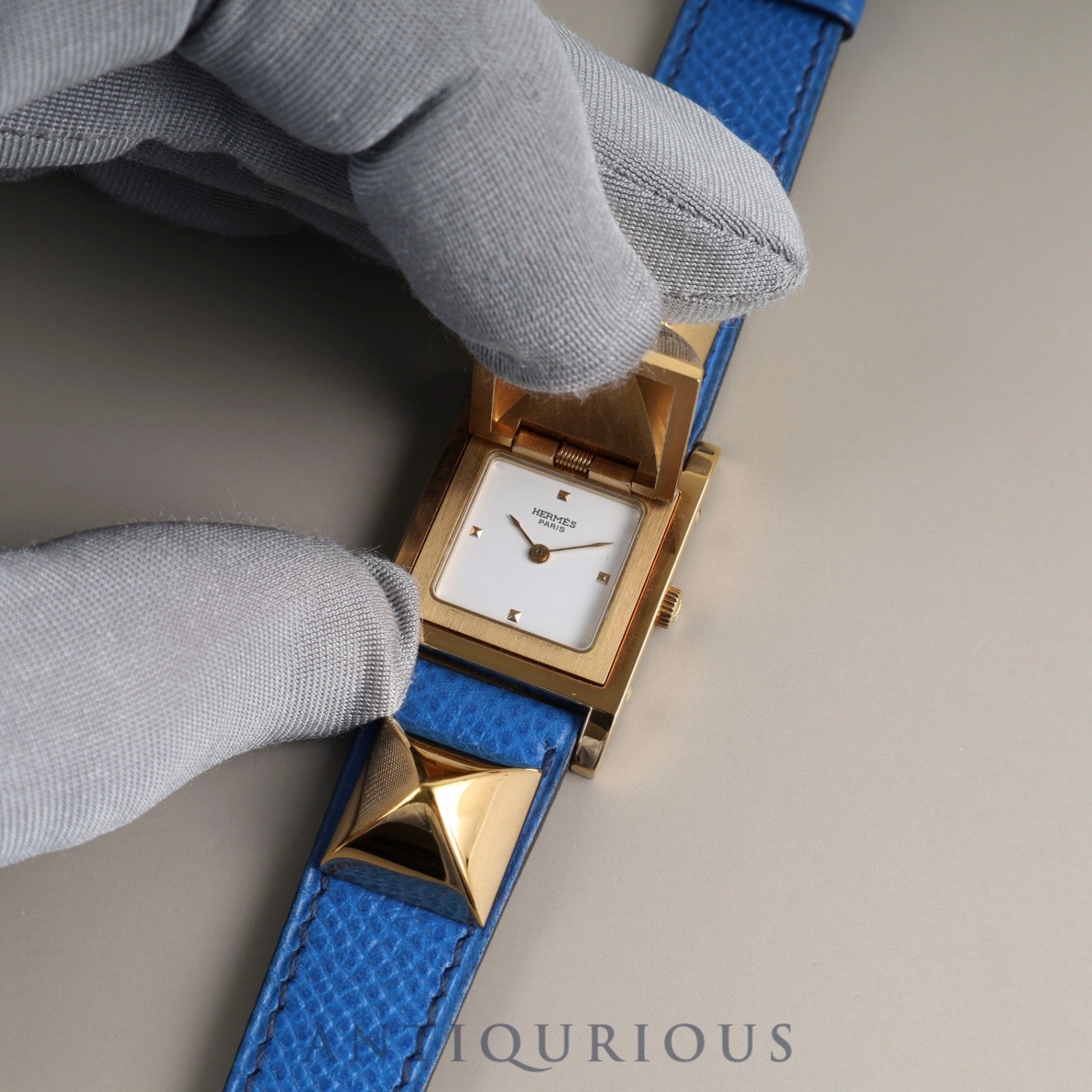 Hermès Medor 11.01 Quartz Cal. 976.001 GP Genuine Leather Strap (◯V Stamp: 1992) Genuine Buckle (GP) White Dial Overhauled