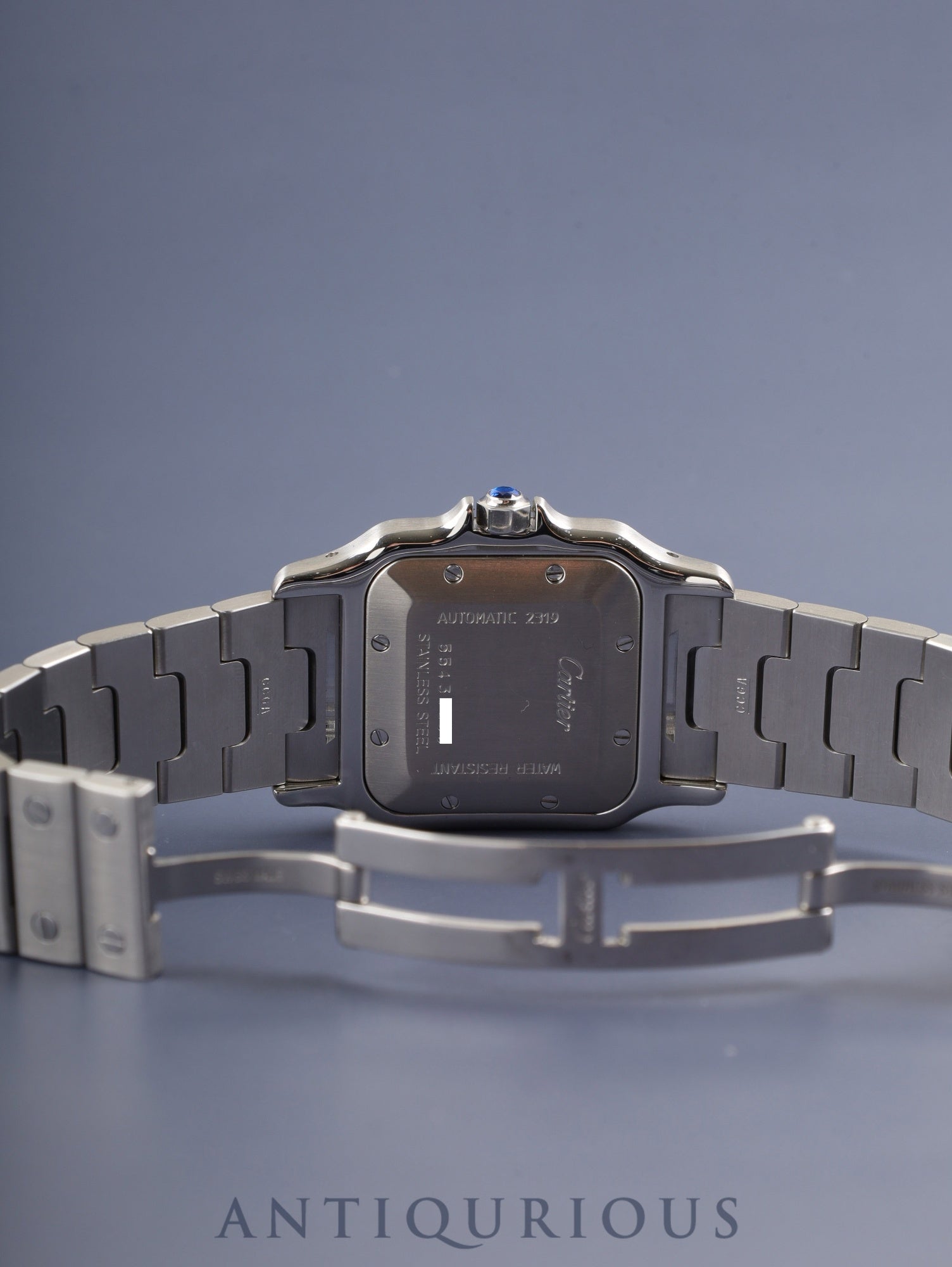 Cartier Santos Galbee LM 2319 Automatic Stainless Steel Watch with Silver Guilloche Dial, Box, Booklet, Warranty Card, Complete Serviced at a Cartier Boutique