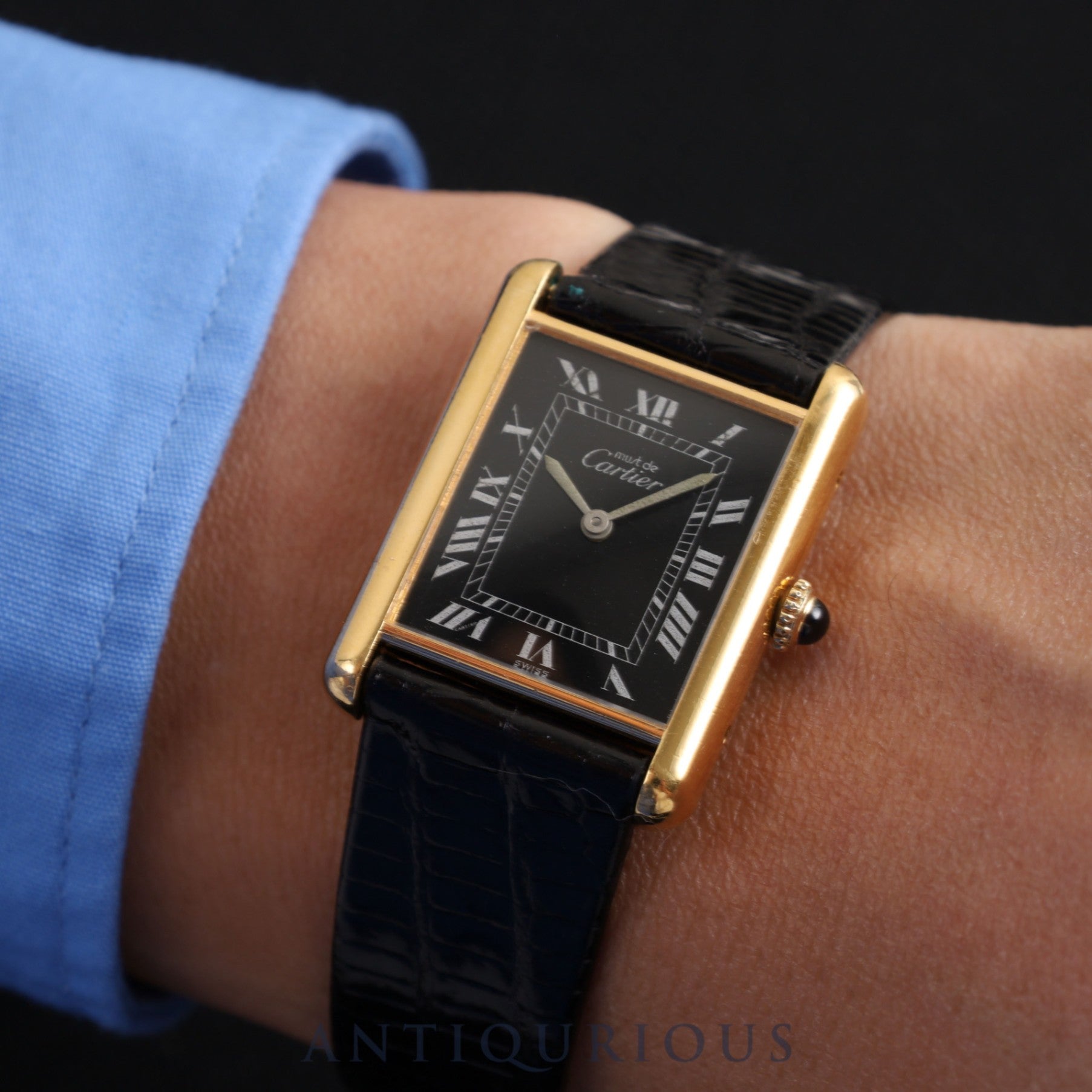 CARTIER Must Tank LM Manual winding Cal.78-1 925 Leather Genuine buckle (GP) Black Roman dial Overhauled