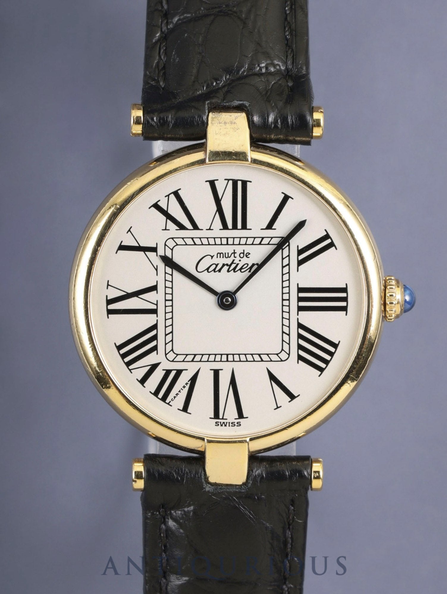 Cartier Must Vendome VLC LM W1005454 / 590003 Quartz Cal.90 SV925 Leather Genuine Deployant Buckle (GP) Opaline Dial (SWISS) Overhauled