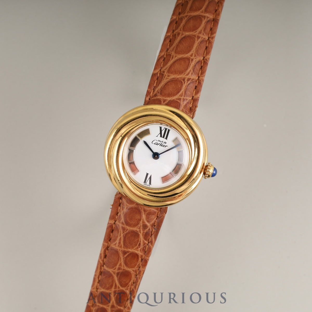 Cartier Must Trinity W1010744/2735 Quartz Caliber 157 SV925 GP Leather Strap with Genuine D-Clasp (GP) Buckle, Side Trinity Dial, Overhauled