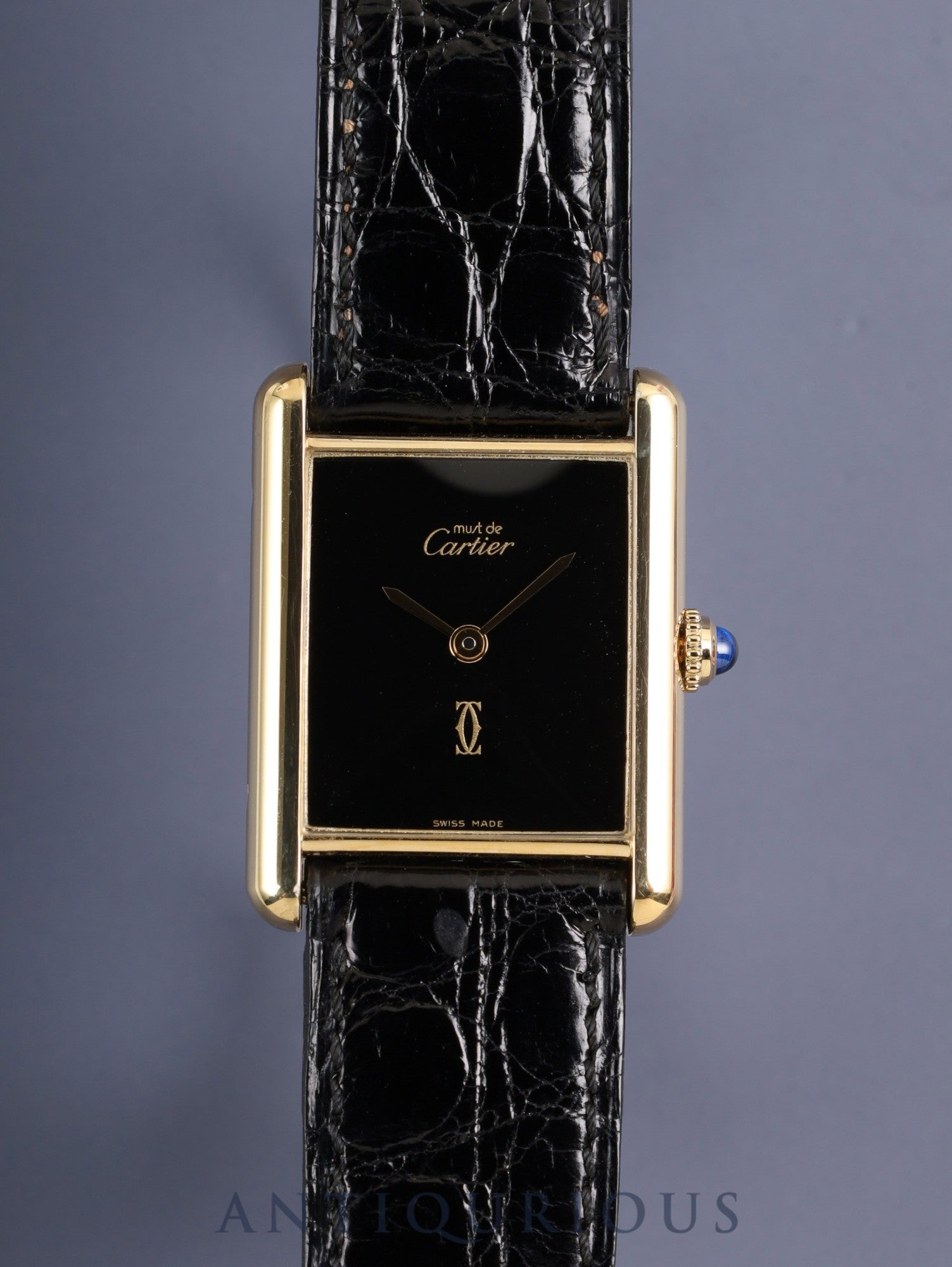 カルティエ マストタンク LM 6 81006 クォーツ SV925 純正革ベルト 純正ピンバックル（GP）オニキス文字盤（SWISS MADE表記） 箱 タグ 冊子 保証書（1986年）カルティエブティックにてコンプリートサービス（フルメンテナンス）済み