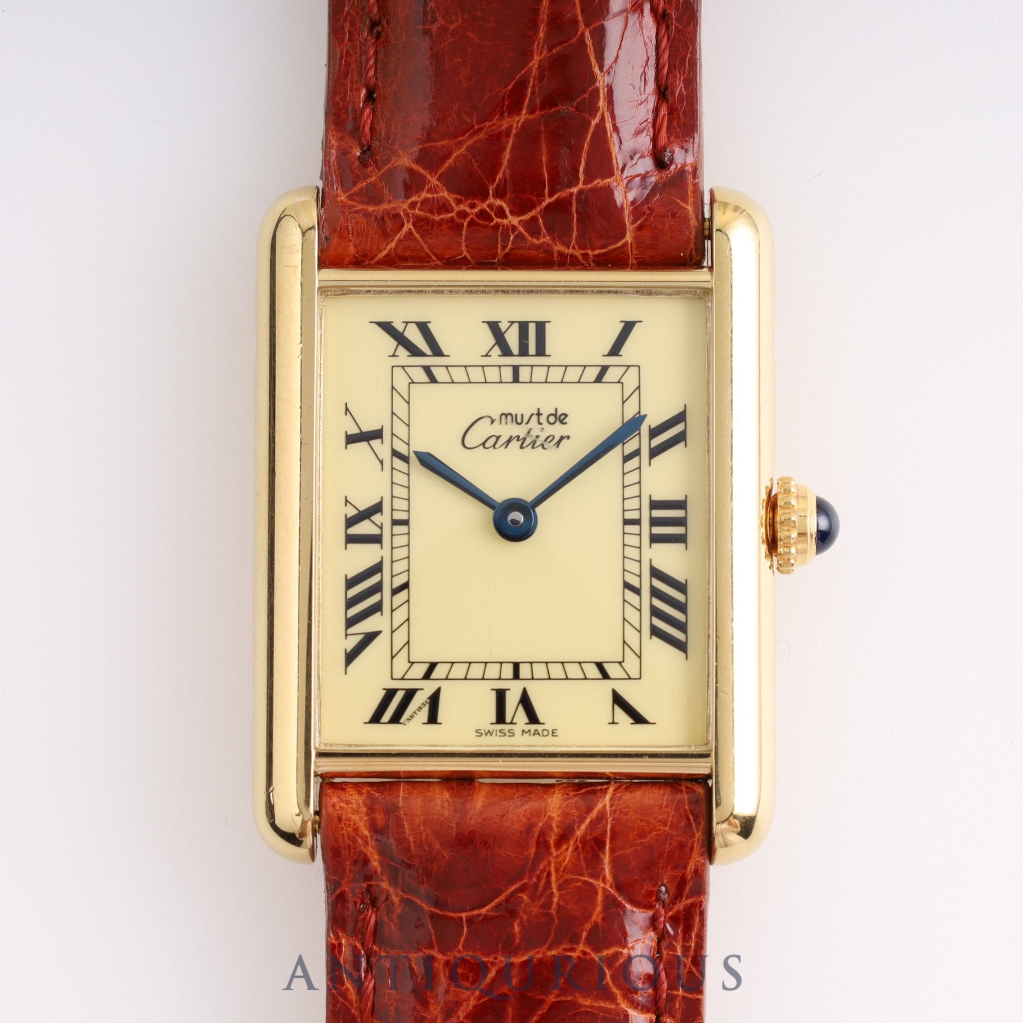 CARTIER Must Tank LM QZ W1002753 / 590005 SV925 Leather Genuine Buckle (GP) Ivory Dial Box Cartier Boutique Complete Service