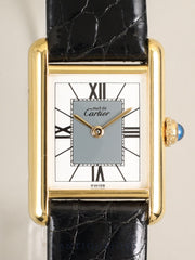Cartier Must Tank SM 5057001 Quartz Cal.057 SV925 Leather Genuine Pin Buckle (GP) Center Gray Jumping Roman Dial (SWISS Marking) Overhauled and Refurbished to Like-New Condition