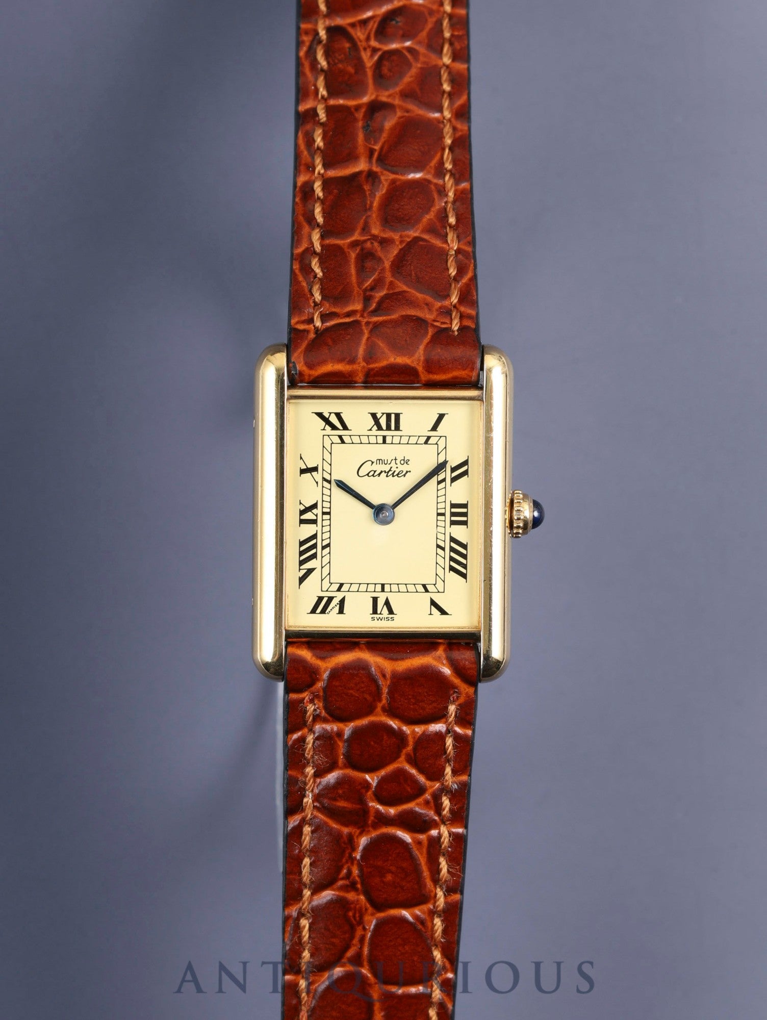 カルティエ マストタンク LM 590005 クォーツ Cal.90 SV925 革 純正尾錠（GP）アイボリーローマン文字盤 オーバーホール済み