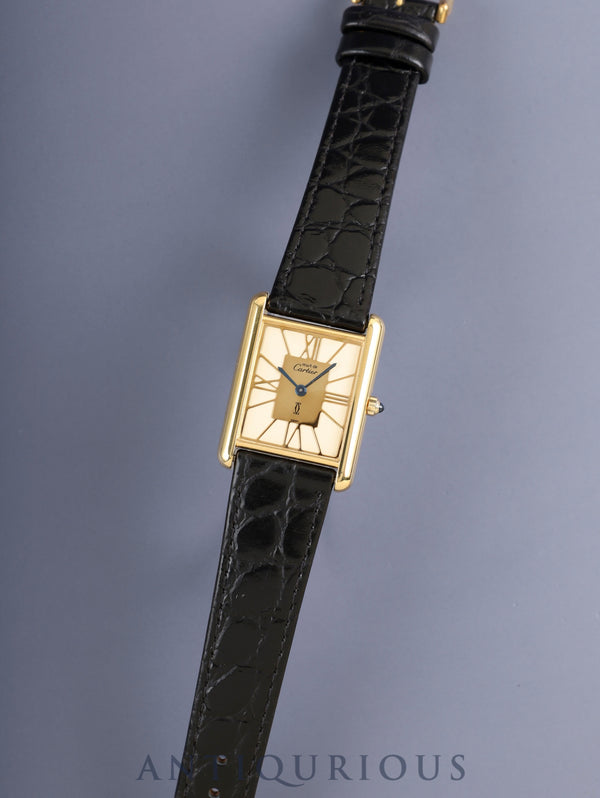 カルティエ マストタンク LM 6 81006 クォーツ Cal.81 SV925 革 純正尾錠（GP） アイボリークロワゾネ文字盤（SWISS表記） オーバーホール済み 新品仕上げ済み