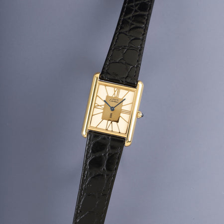 カルティエ マストタンク LM 6 81006 クォーツ Cal.81 SV925 革 純正尾錠（GP） アイボリークロワゾネ文字盤（SWISS表記） オーバーホール済み 新品仕上げ済み