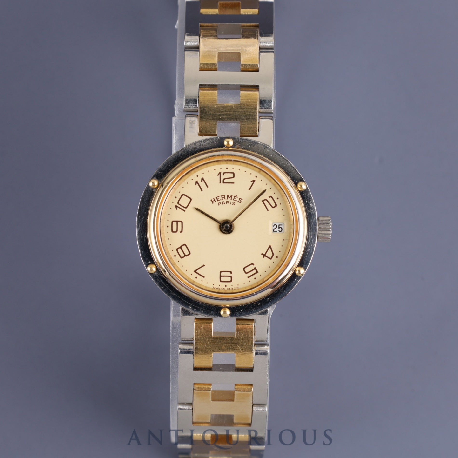 Hermes Clipper 51.03 Quartz SS / GP Champagne Arabic Dial Overhauled