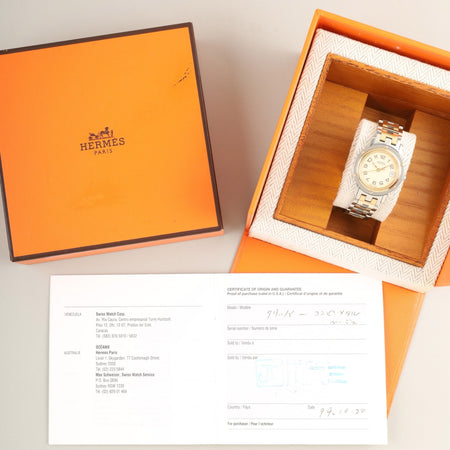 エルメス クリッパー CL4.220 クォーツ SS/GP SS/GP  アイボリー文字盤 箱 冊子 保証書（1999年）オーバーホール済み