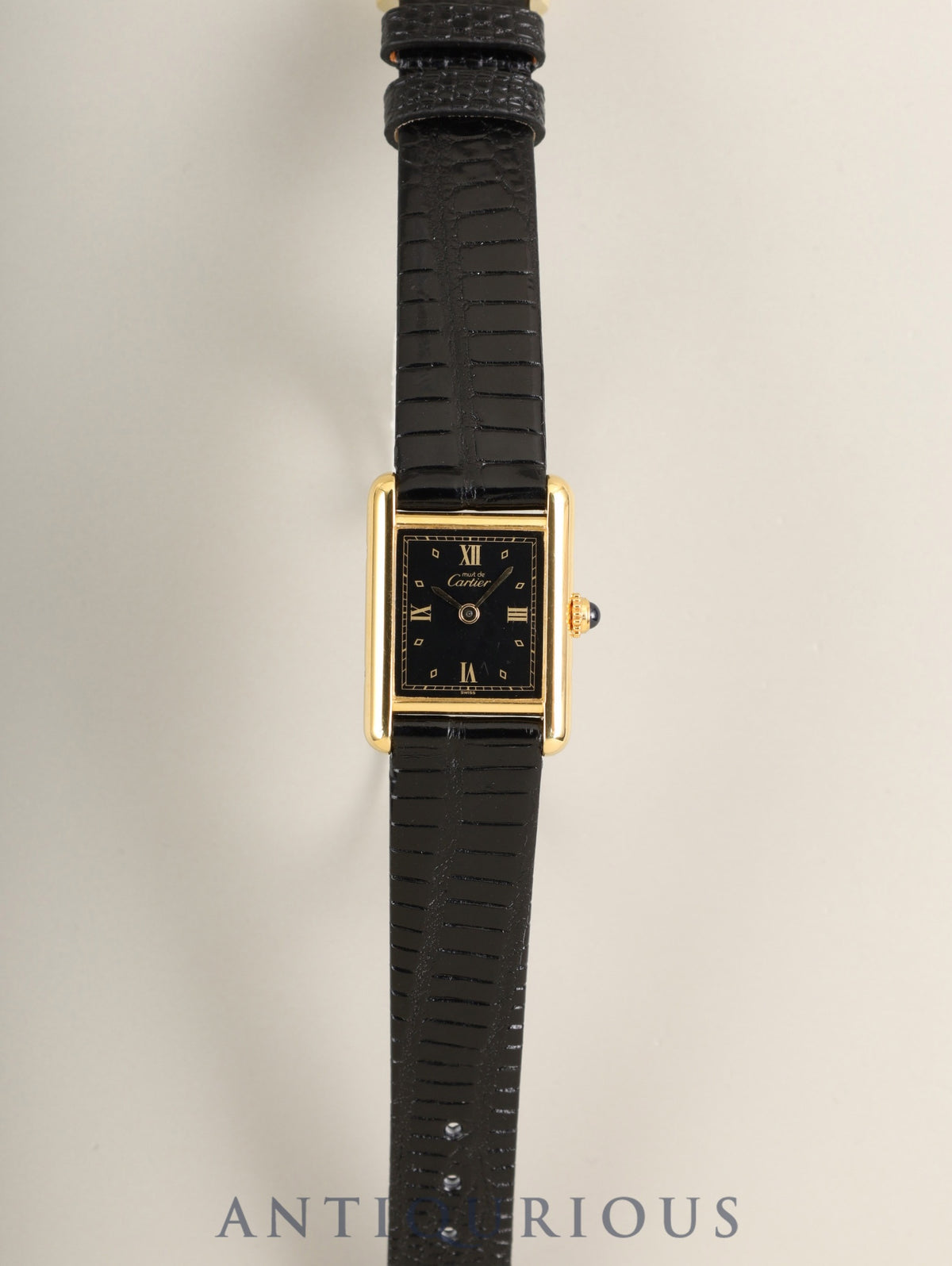 Cartier Must Tank SM 557051 Quartz Cal.057 SV925 Leather Genuine Pin Buckle (GP) Black Roman Dial (SWISS marking) Overhauled Polished