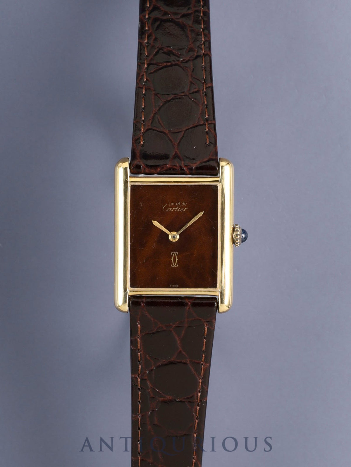 Cartier Must Tank LM 6 Hand-wound Cal.78-1 SV925 Leather Original Pin Buckle (GP) Mahogany Dial (SWISS marking) Overhauled Polished