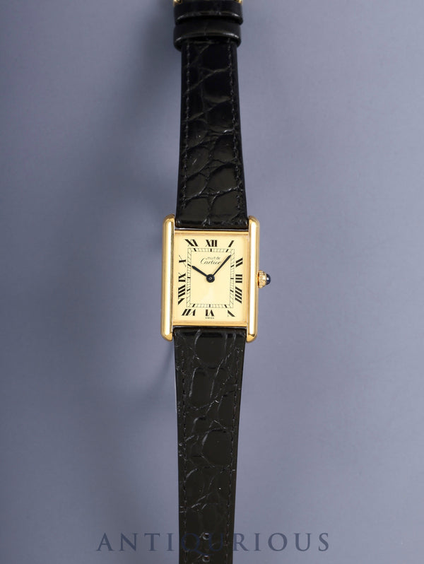 Cartier Must Tank LM 590005 Quartz Cal.90 SV925 Leather Strap Original Pin Buckle (GP) Ivory Roman Numeral Dial (SWISS inscription) Overhauled and Polished