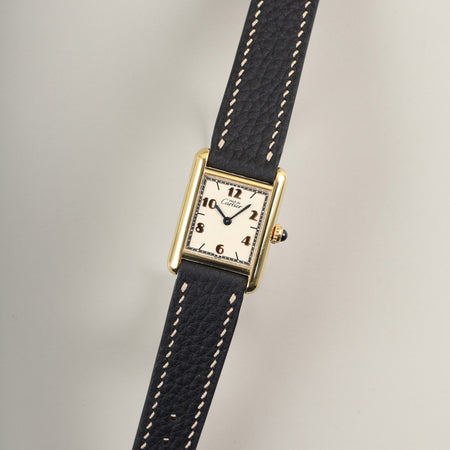 カルティエ マストタンク SM 5057001 クォーツ Cal.057 SV925 革 純正尾錠（GP）飛びアラビアCC文字盤 1982年頃～1995年頃 オーバーホール済み 新品仕上げ済み