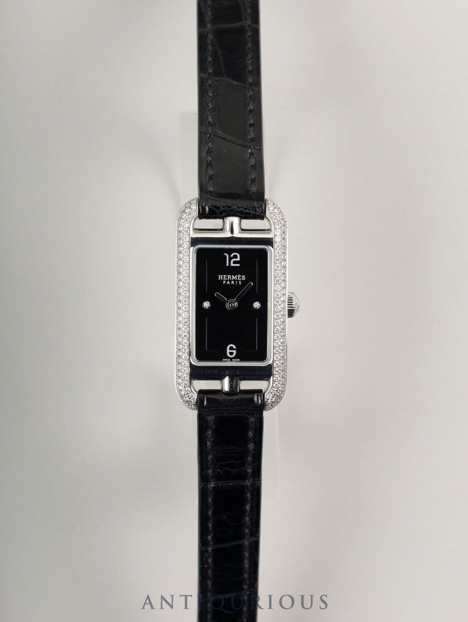 エルメス ナンタケット NA2.130 クォーツ SS 純正革ベルト（A刻印：2017年） 純正尾錠（SS） ブラック文字盤 ダイヤベゼル オーバーホール済み