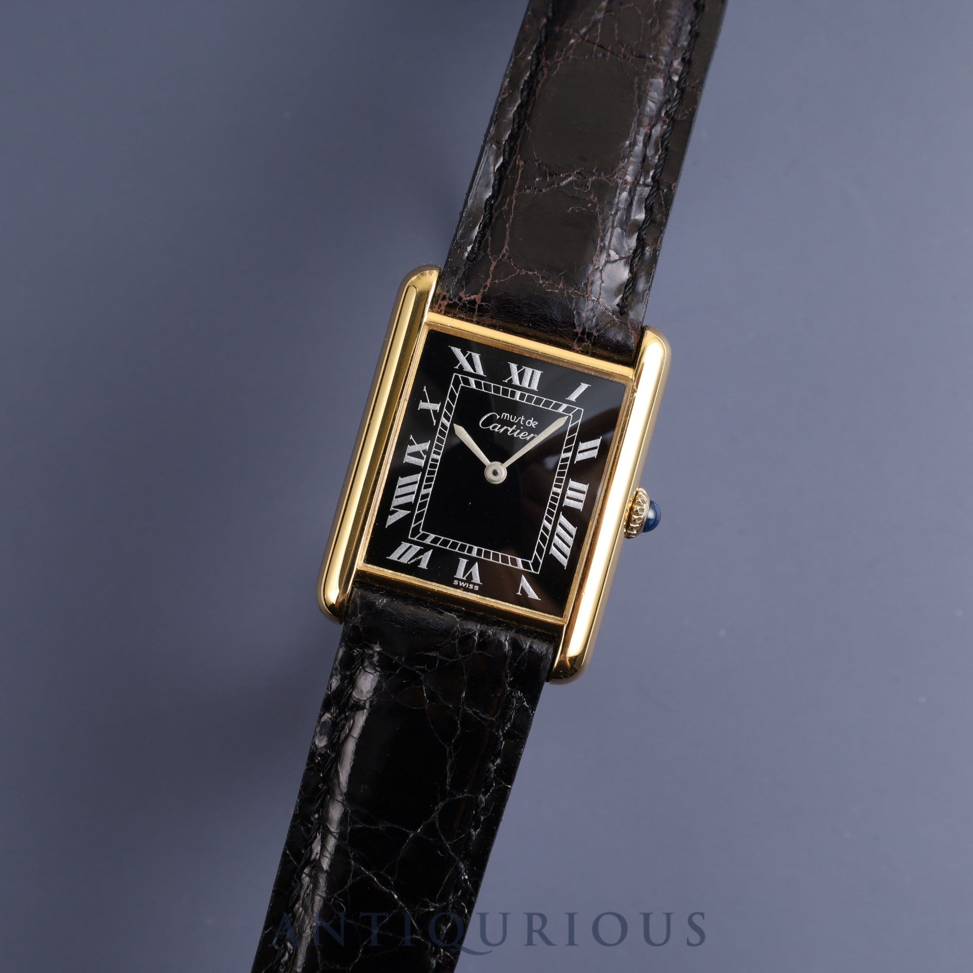 Cartier Must Tank LM Manual Winding Cal.78-1 925 Leather Genuine Buckle (GP) Black Roman Dial