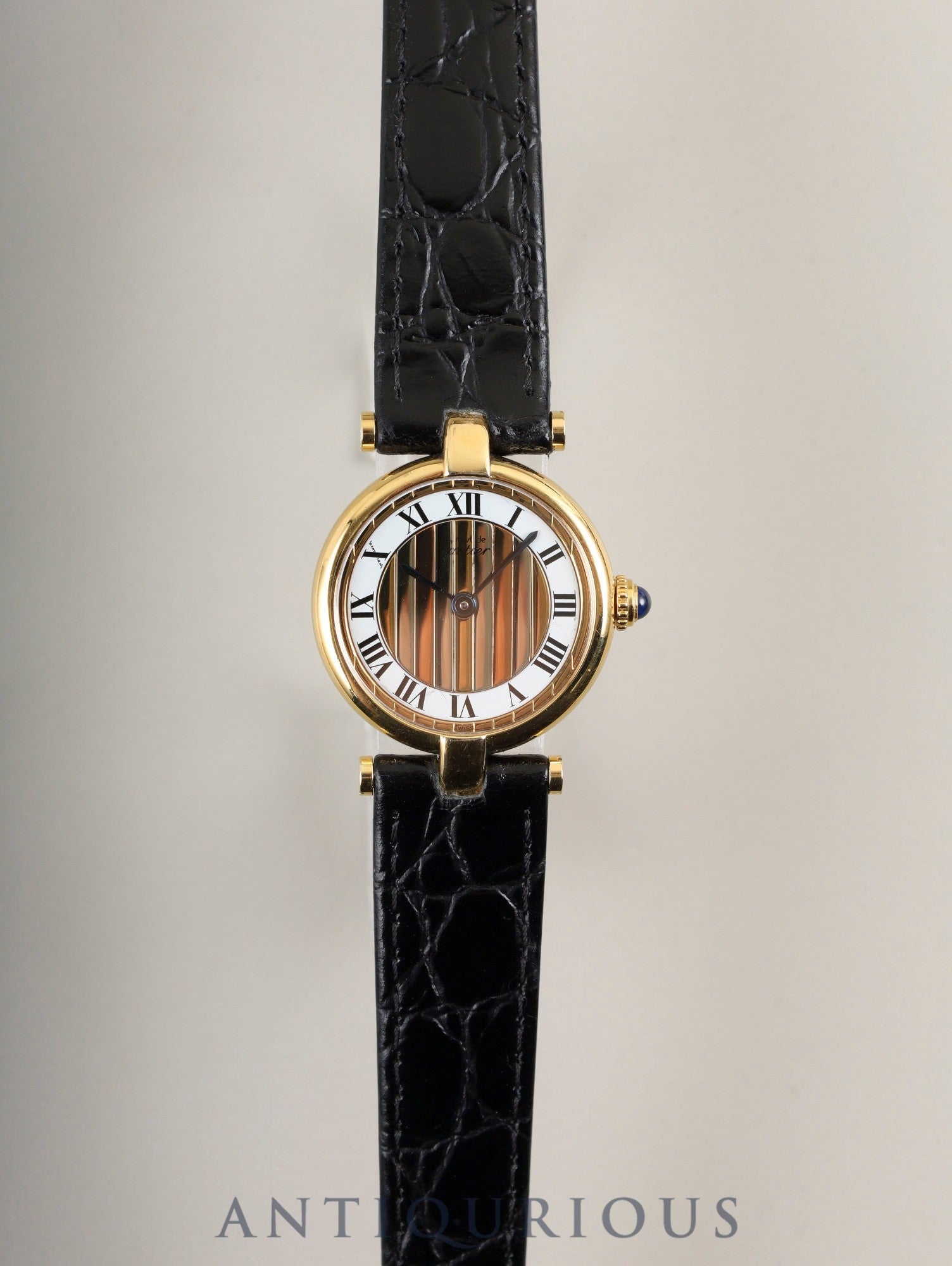 Cartier Must Vendôme VLC SM 1851 Quartz Caliber 690 SV925 Leather Strap with Genuine GP Buckle, Trinity Dial, Overhauled