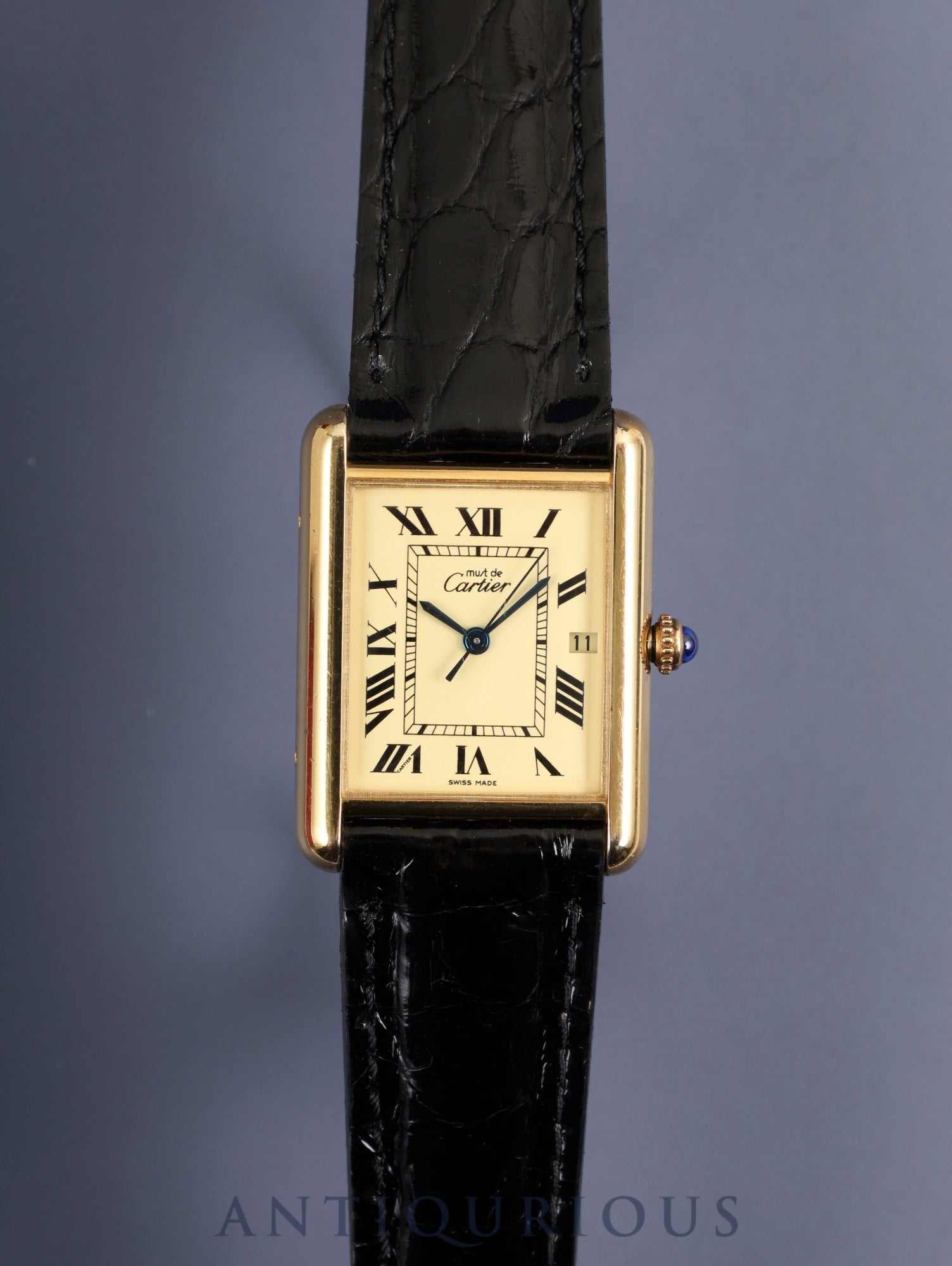 カルティエ マストタンク GM（XL） W1017454 / 2413 クォーツ Cal.687 SV925 革 純正Dバックル（GP） アイボリーローマン文字盤 箱 冊子 保証書 （2004年）オーバーホー済み
