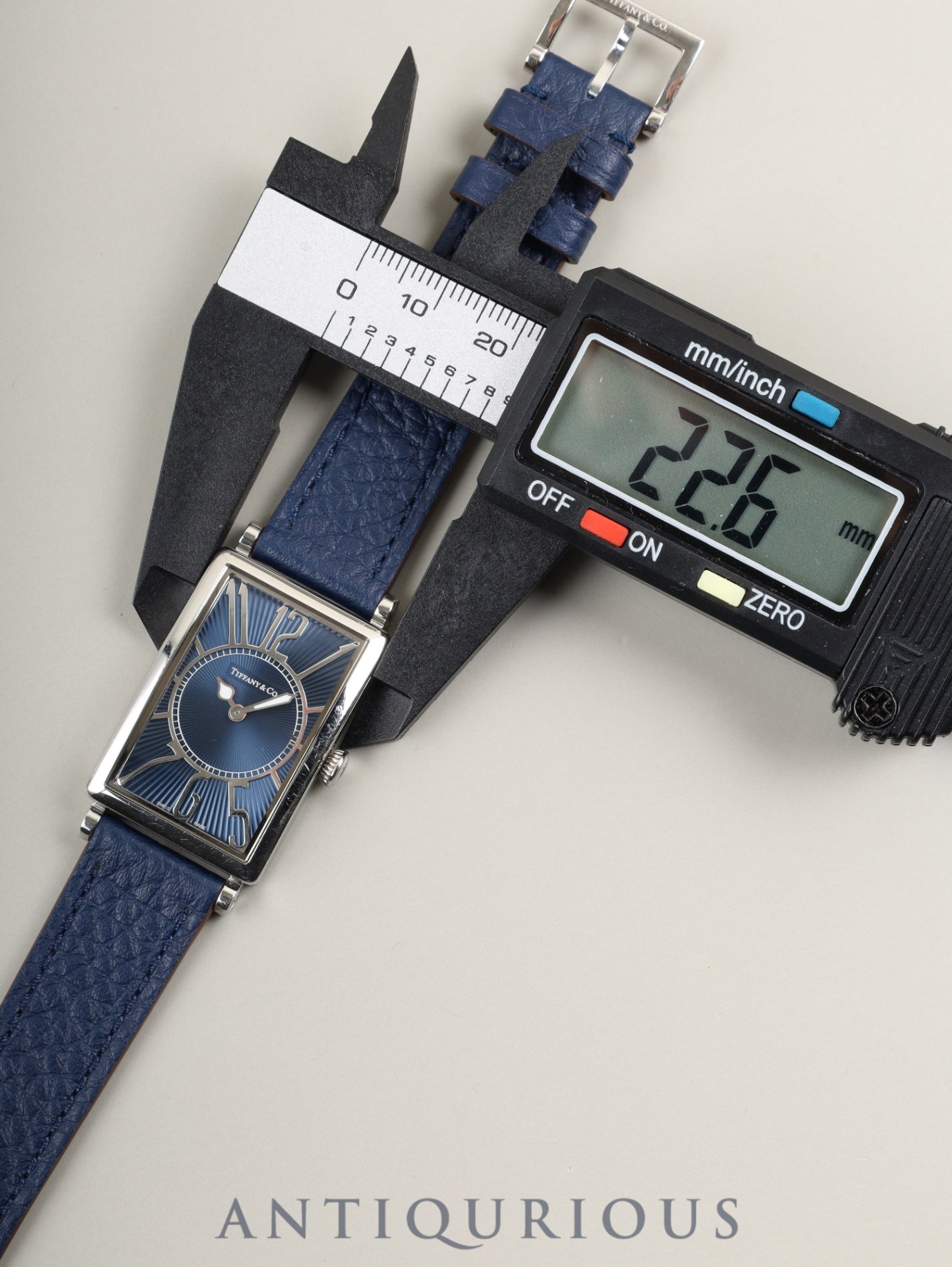 Tiffany Gallery Z3001.10.10A61A50A Quartz Caliber ETA976.001 Stainless Steel Leather Strap with Genuine Stainless Steel Buckle, Blue Arabic Dial, Overhauled