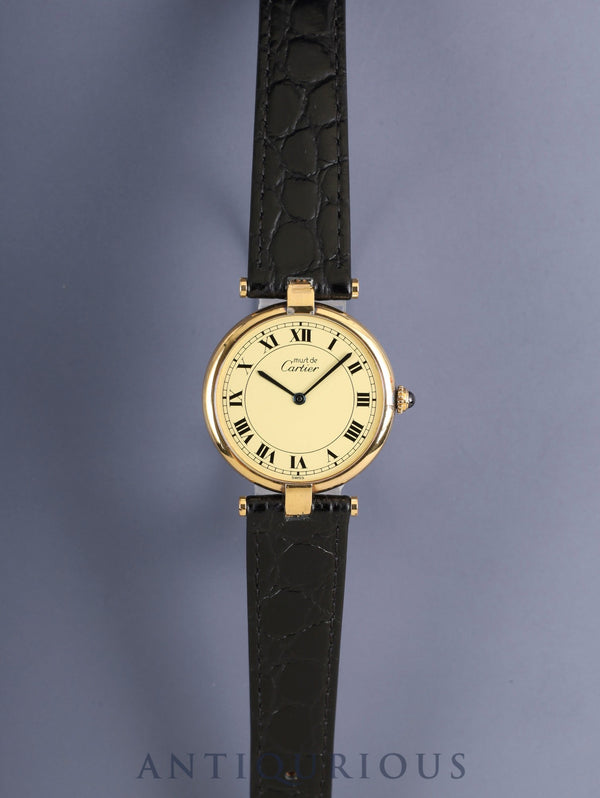 カルティエ マスト ヴァンドーム VLC LM 590003 クォーツ Cal.90 SV925 革 純正尾錠（GP） アイボリーローマン文字盤（SWISS表記） オーバーホール済み