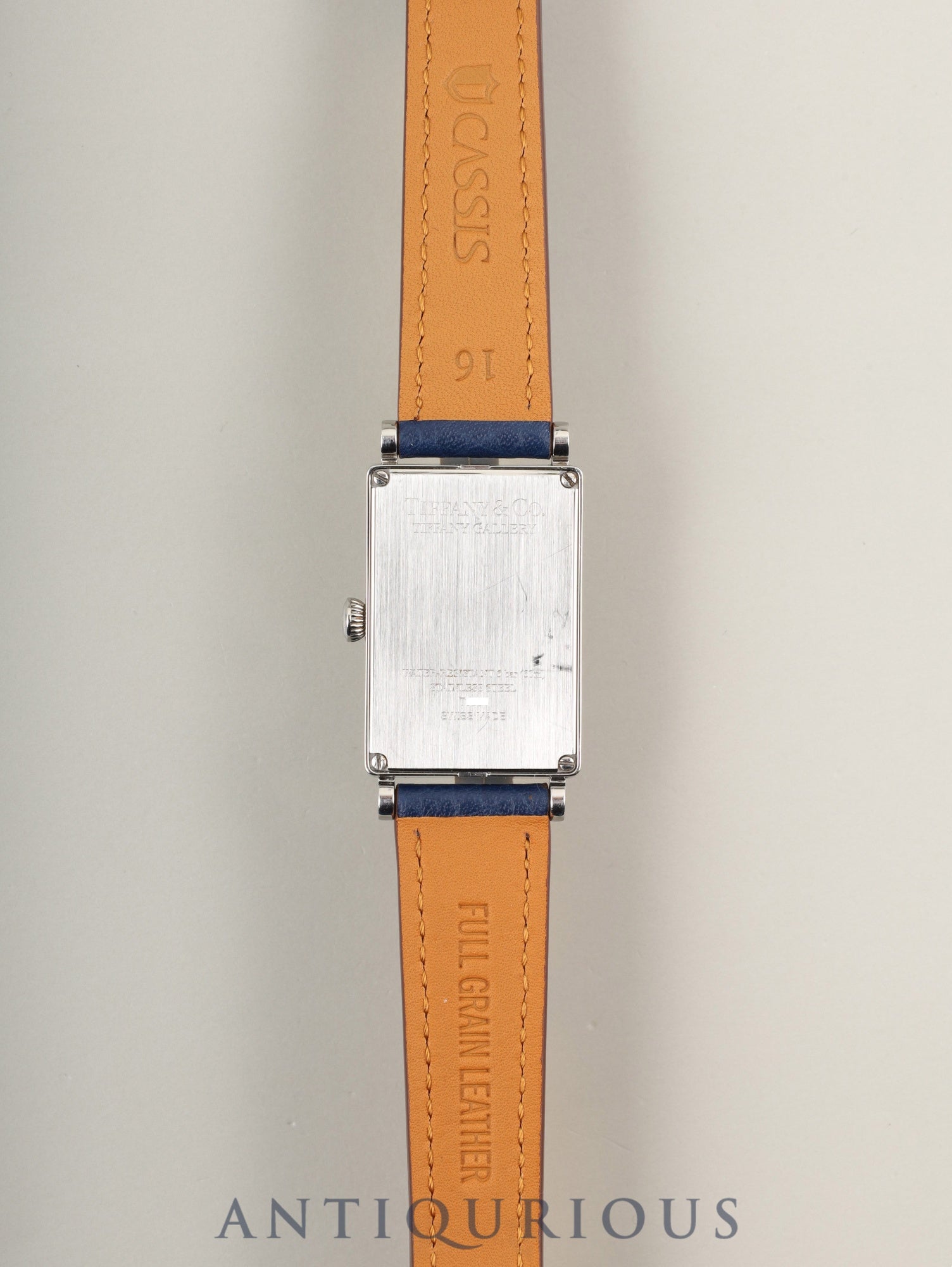 Tiffany Gallery Z3001.10.10A61A50A Quartz Caliber ETA976.001 Stainless Steel Leather Strap with Genuine Stainless Steel Buckle, Blue Arabic Dial, Overhauled