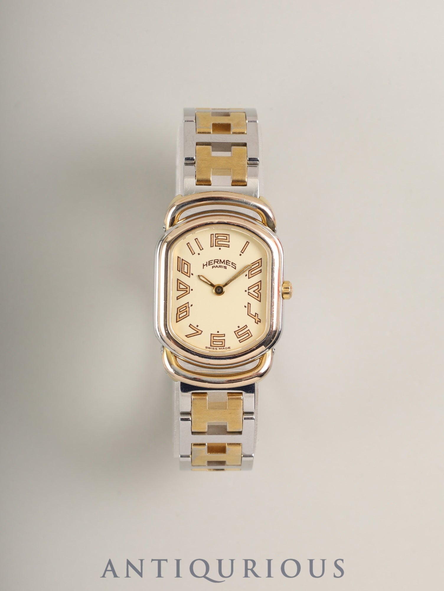 エルメス ラリー RA1.240 クォーツ Cal.976.001 SS/GP SS/GP ホワイト文字盤 オーバーホール済み