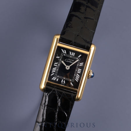 CARTIER カルティエ マストタンクSM 手巻き Cal.78-1 925 革 純正尾錠（GP）ブラックローマン文字盤 オーバーホール済み