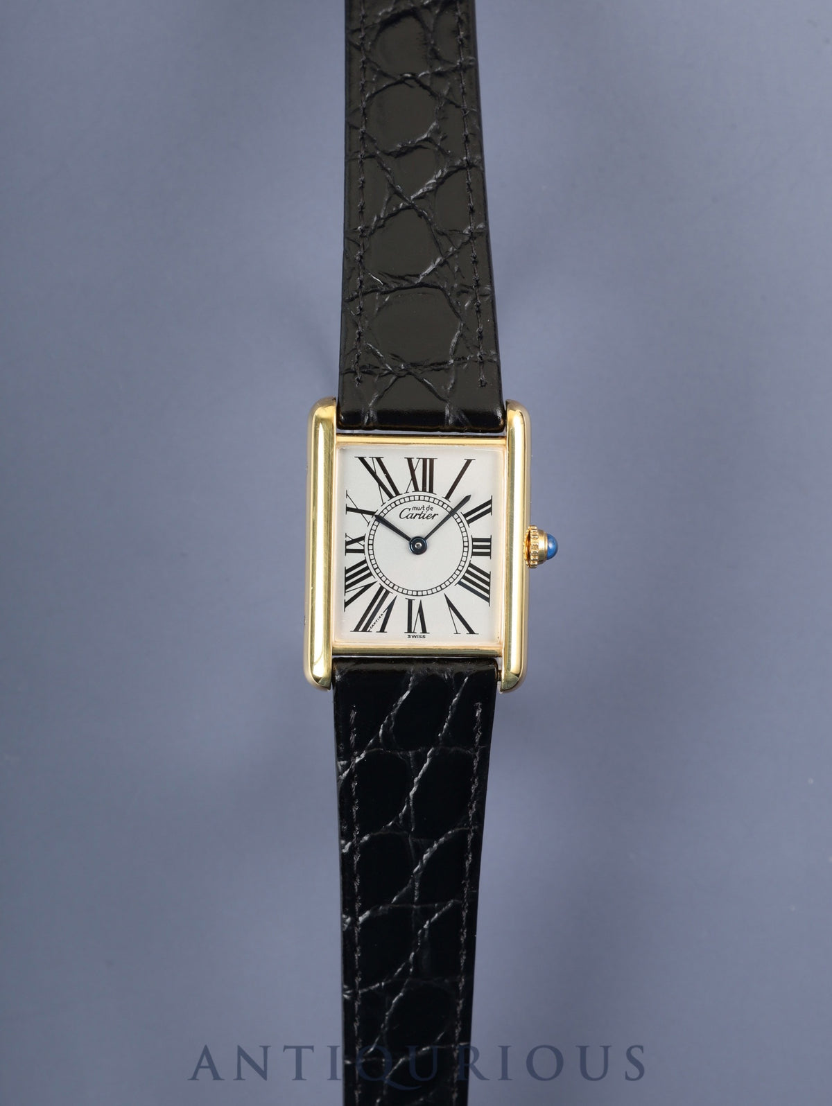 Cartier Must Tank LM 590005 Quartz Caliber 90 SV925 Leather Strap with Genuine GP Buckle, Opalescent Dial, Overhauled and Finished to Look Like New