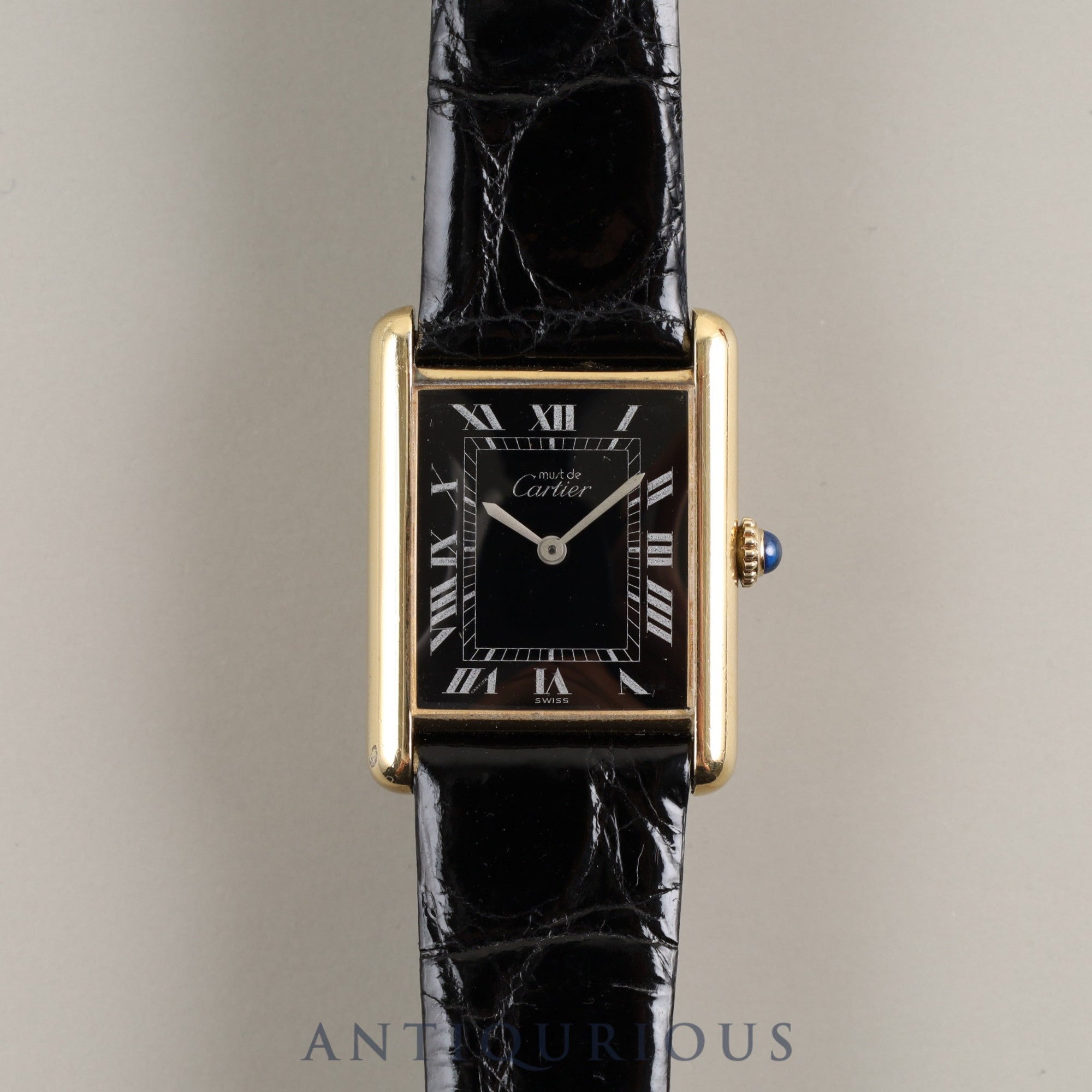 Cartier Must Tank LM 19749 o/w Hand-wound Cal.78-1 SV925 Leather Genuine buckle (GP) Black Roman dial Box Warranty (1980)