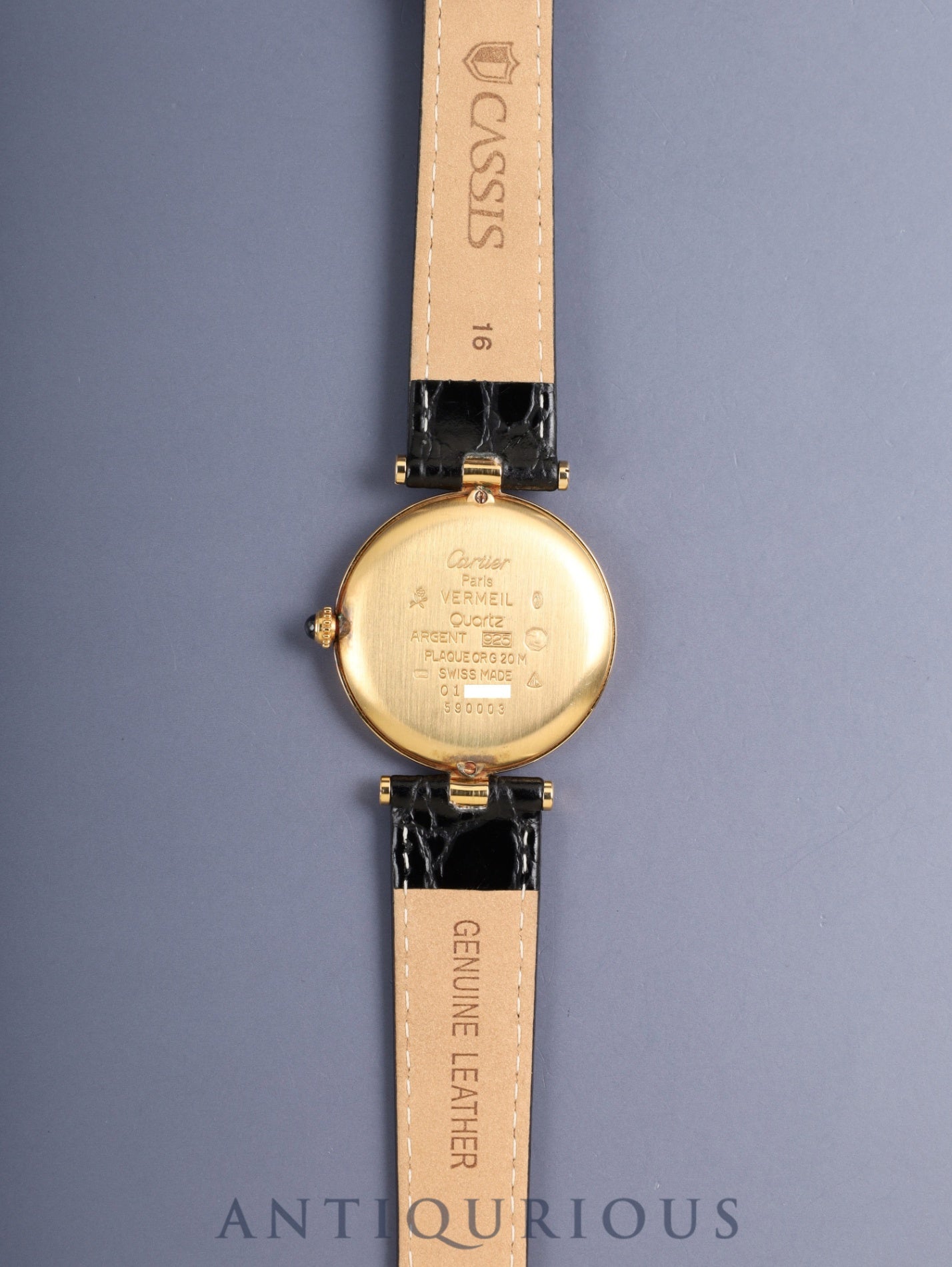 カルティエ マスト ヴァンドーム VLC LM 590003 クォーツ Cal.90 SV925 革 純正尾錠（GP） ブラック飛びローマン文字盤 オーバーホール済み