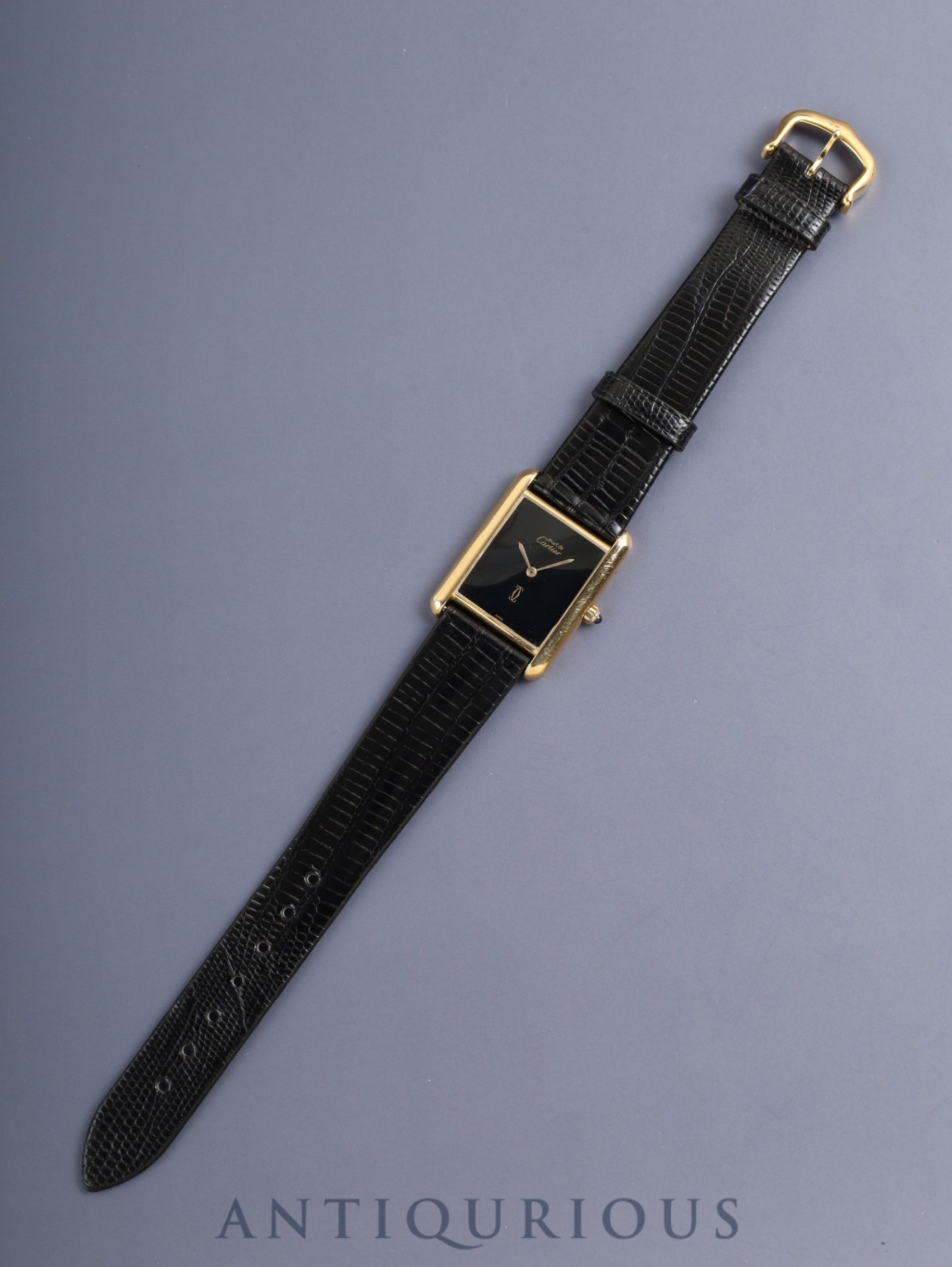 Cartier Must Tank LM 6 81006 Quartz Cal.81 SV925 Leather Original Pin Buckle (GP) Onyx Dial (SWISS marking) Overhauled, Re-inspected