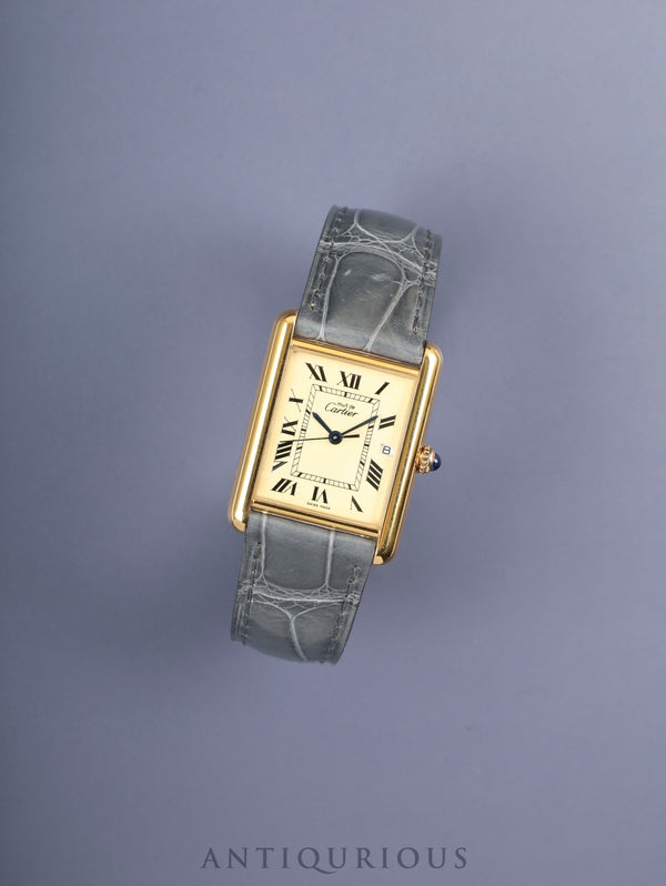 カルティエ マストタンク GM（XL） W1017454 / 2413 クォーツ Cal.687 SV925 純正革ベルト 純正Dバックル（GP）アイボリーローマン文字盤 箱 冊子 保証書 （2004年） オーバーホール済み