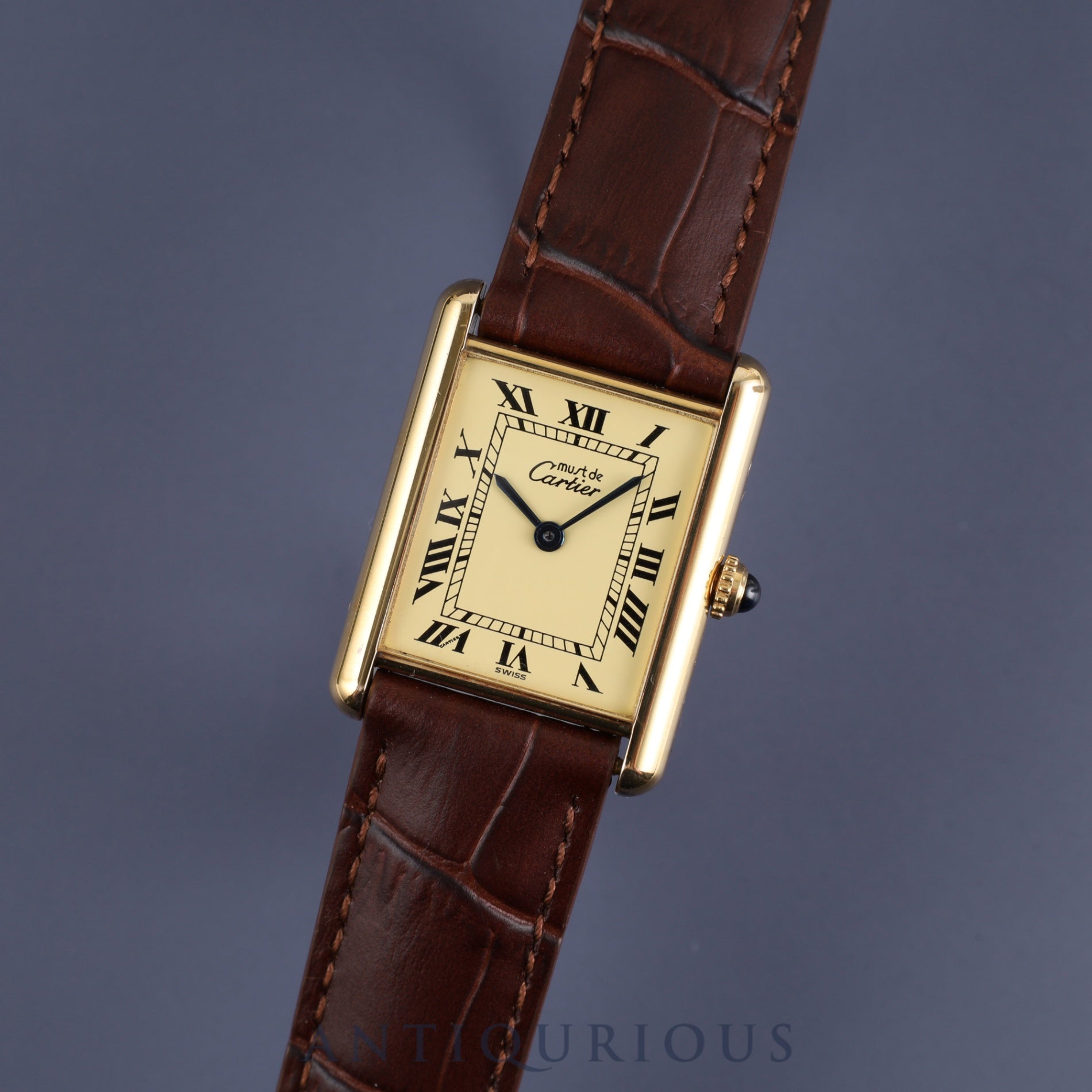 Cartier Must Tank LM 1615 Quartz Cal.90 SV925 Leather Genuine D Buckle (GP) Ivory Roman Dial Overhauled