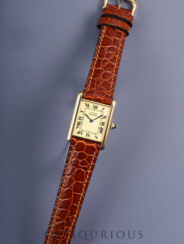 Cartier Must Tank LM 590005 Quartz Cal.90 SV925 Leather Genuine Buckle (GP) Ivory Roman Dial Overhauled