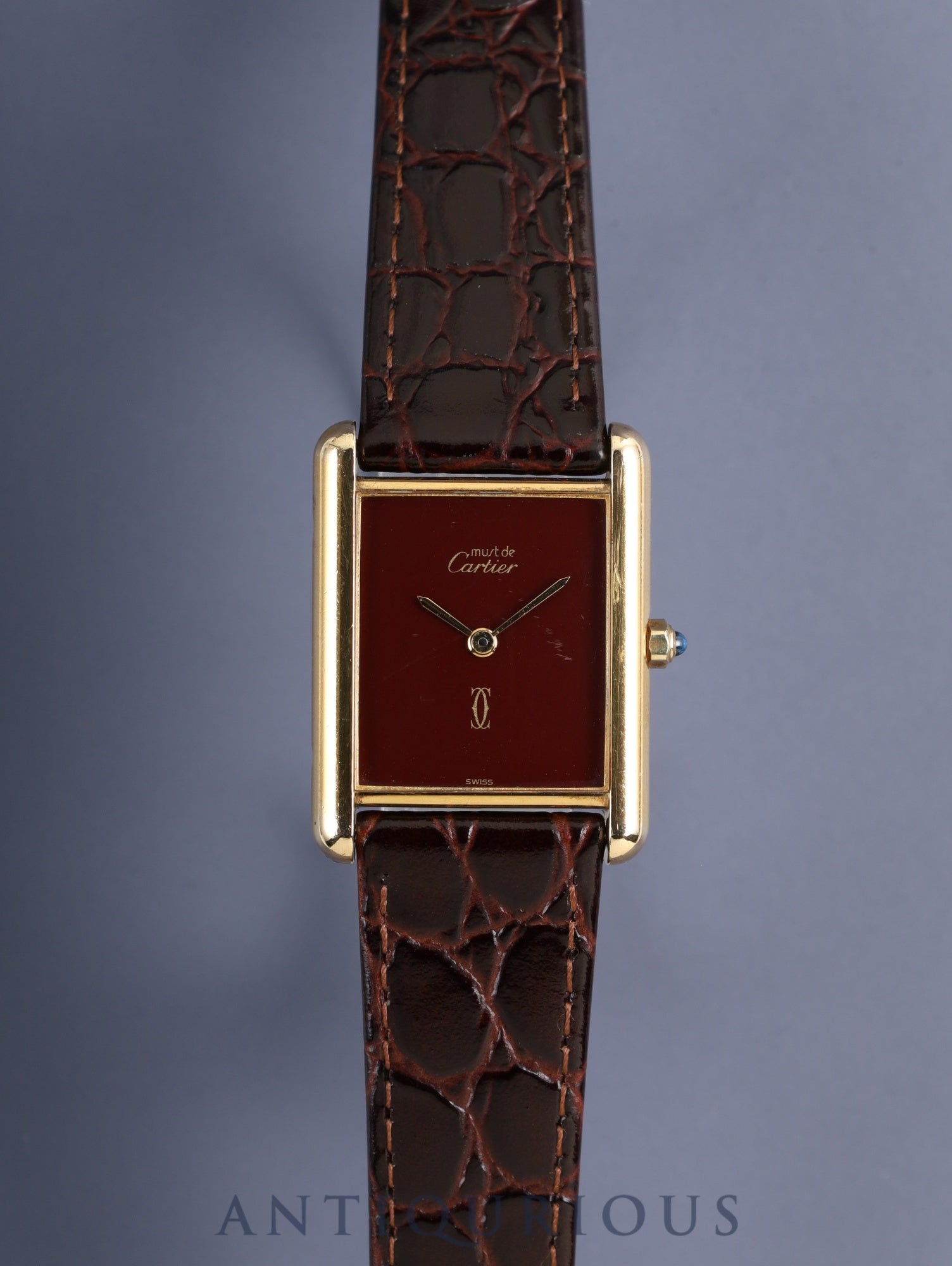 Cartier Must Tank LM 6 81006 Quartz Cal.690 SV925 Leather Genuine Pin Buckle (GP) Garnet Dial Bordeaux Dial (SWISS marking) Overhauled